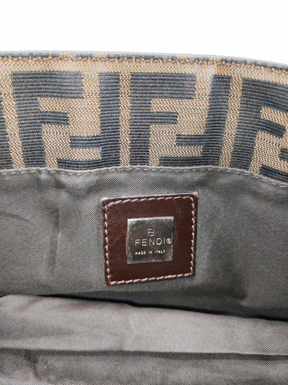 Fendi Baguette Shoulder Bag in FF Monogram Zucca Canvas and Silver Hardware | Purse Maison Luxury Bags Shop
