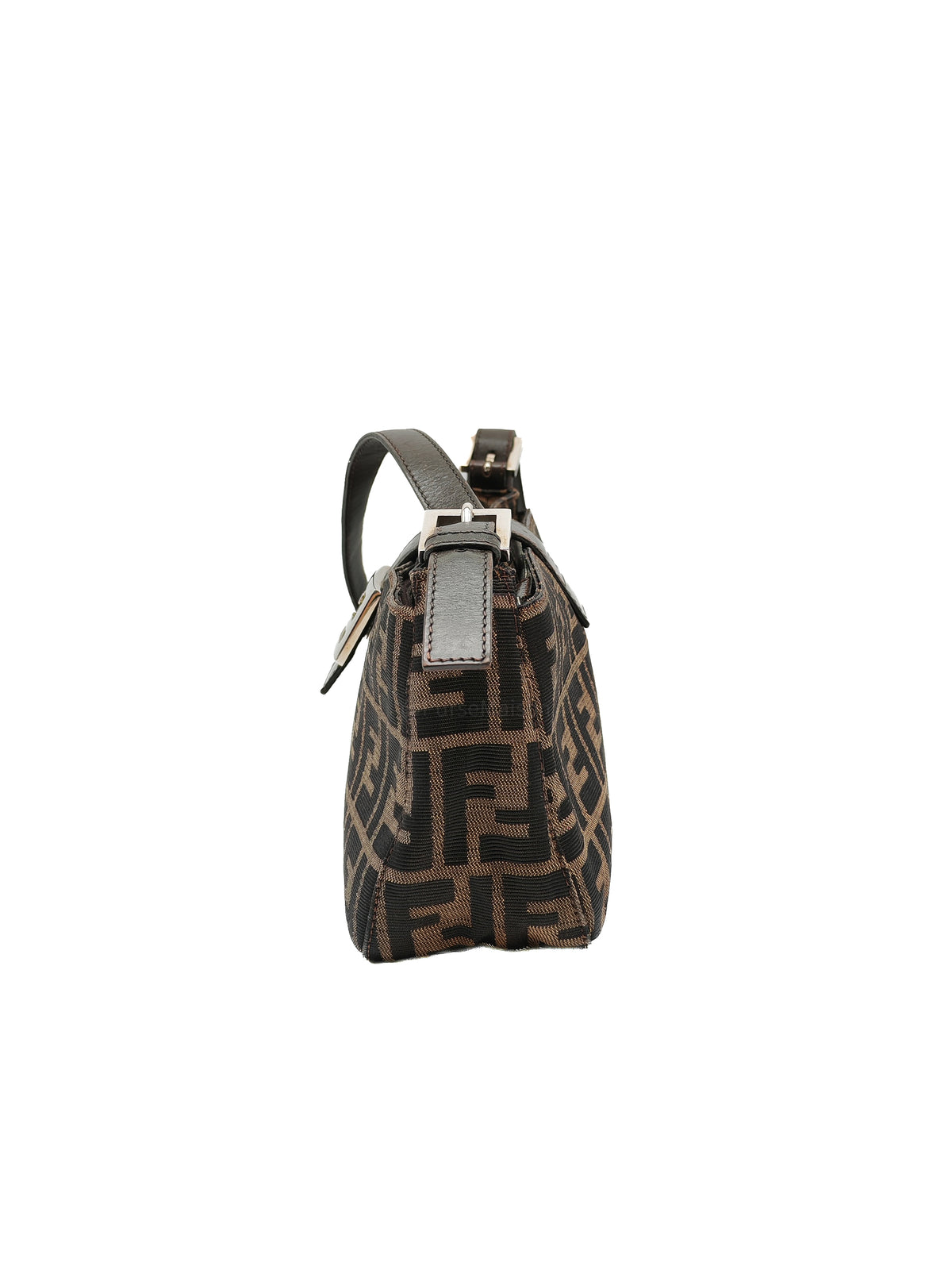 Fendi Baguette Shoulder Bag in FF Monogram Zucca Canvas and Silver Hardware | Purse Maison Luxury Bags Shop
