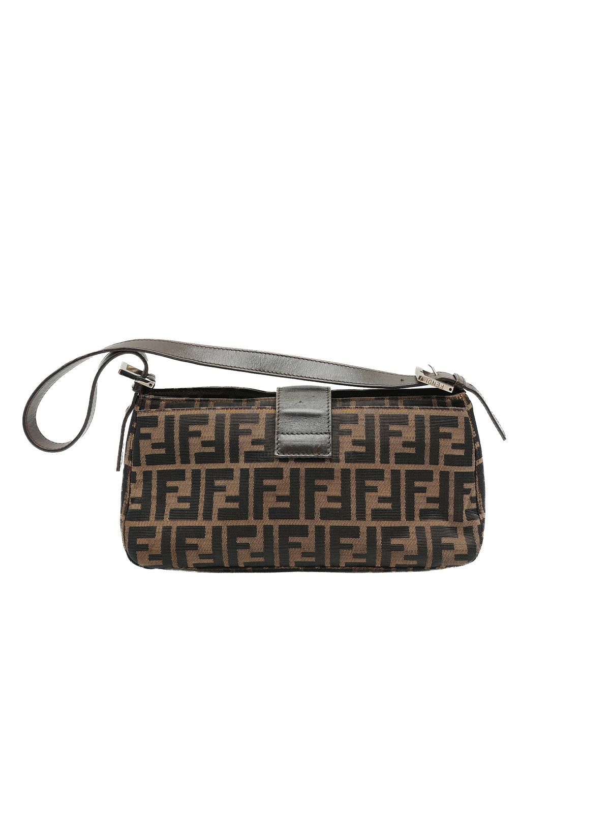 Fendi Baguette Shoulder Bag in FF Monogram Zucca Canvas and Silver Hardware | Purse Maison Luxury Bags Shop