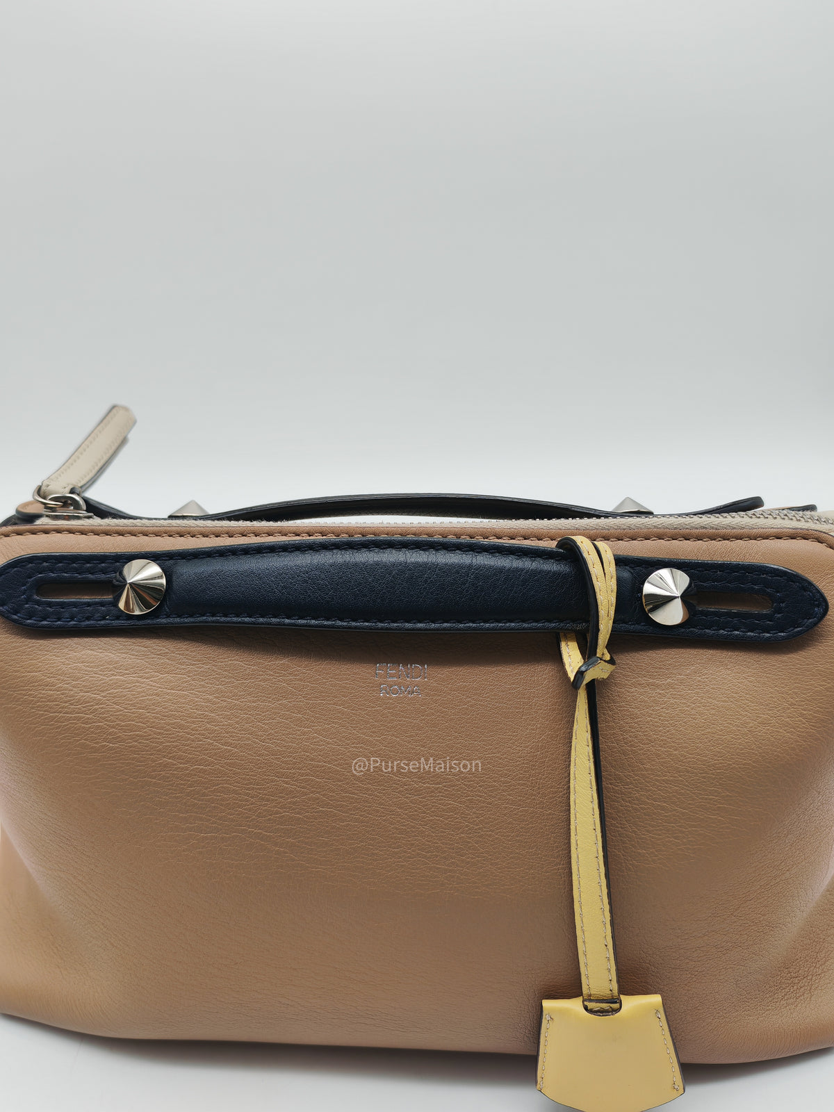 Fendi By The Way Boston Medium in Tan Calfskin Leather and Silver Hardware | Purse Maison Luxury Bags Shop
