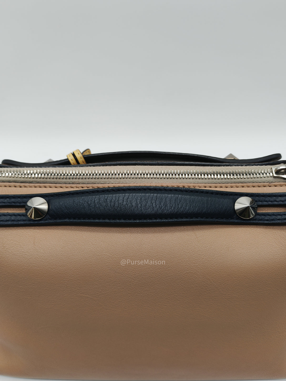 Fendi By The Way Boston Medium in Tan Calfskin Leather and Silver Hardware | Purse Maison Luxury Bags Shop