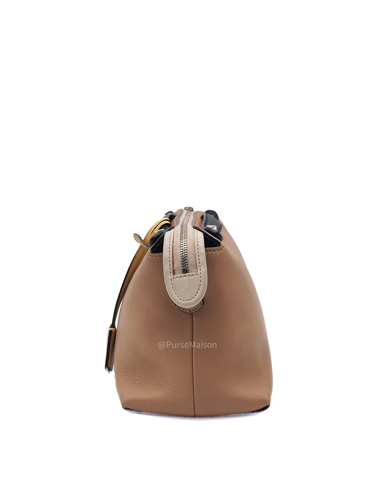 Fendi By The Way Boston Medium in Tan Calfskin Leather and Silver Hardware | Purse Maison Luxury Bags Shop