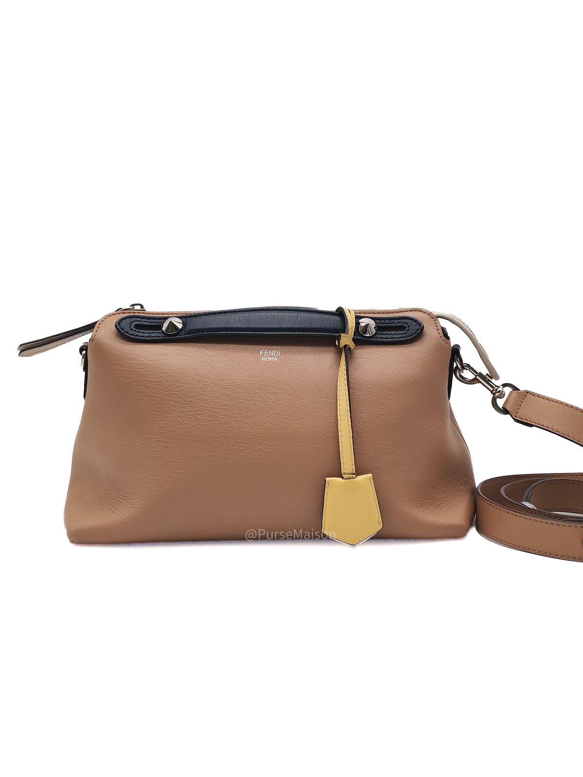 Fendi By The Way Boston Medium in Tan Calfskin Leather and Silver Hardware | Purse Maison Luxury Bags Shop