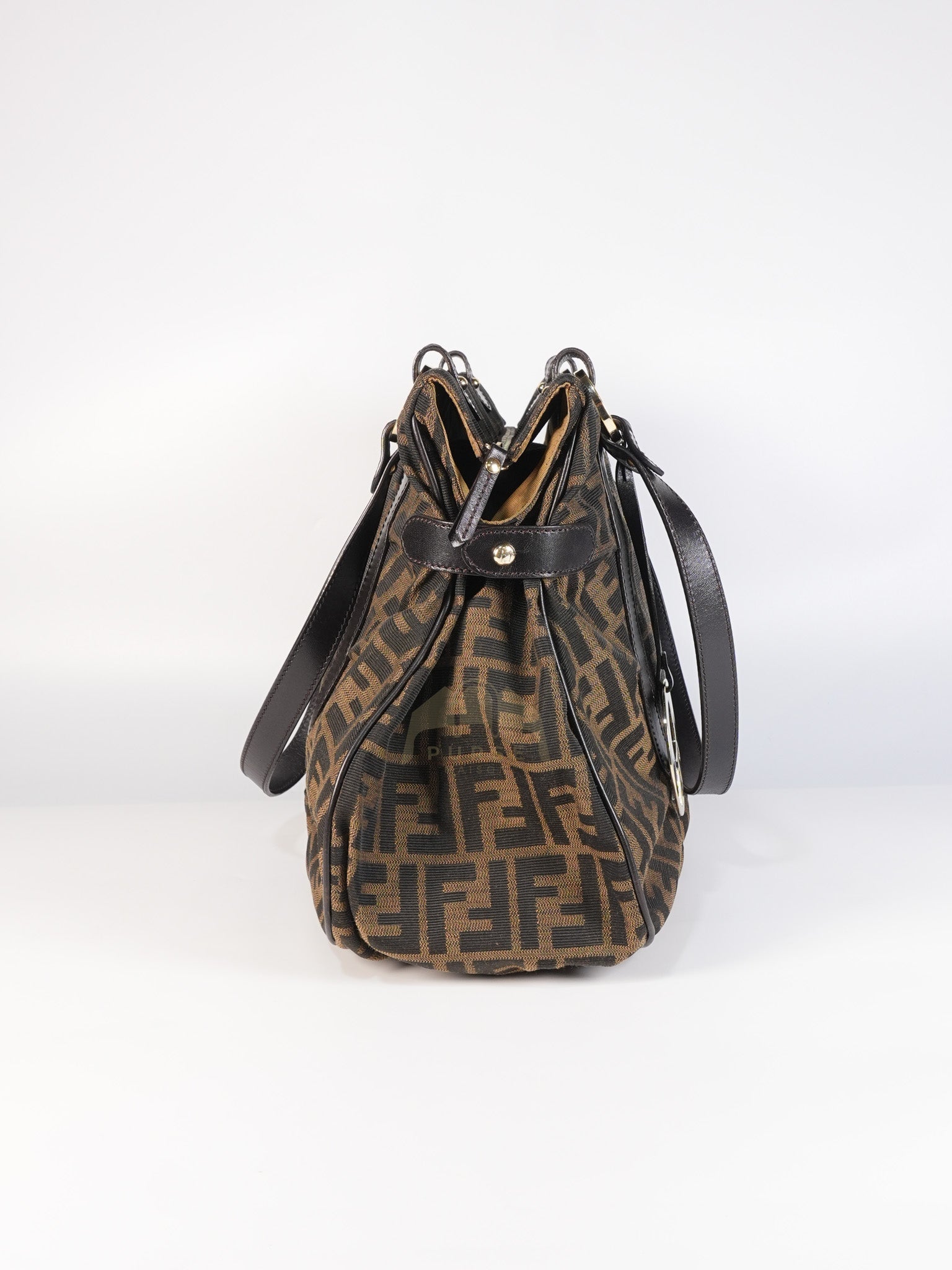 Chef Large Shoulder Bag in Black/Brown Zucca Canvas & Light Gold Hardware | Purse Maison Luxury Bags Shop