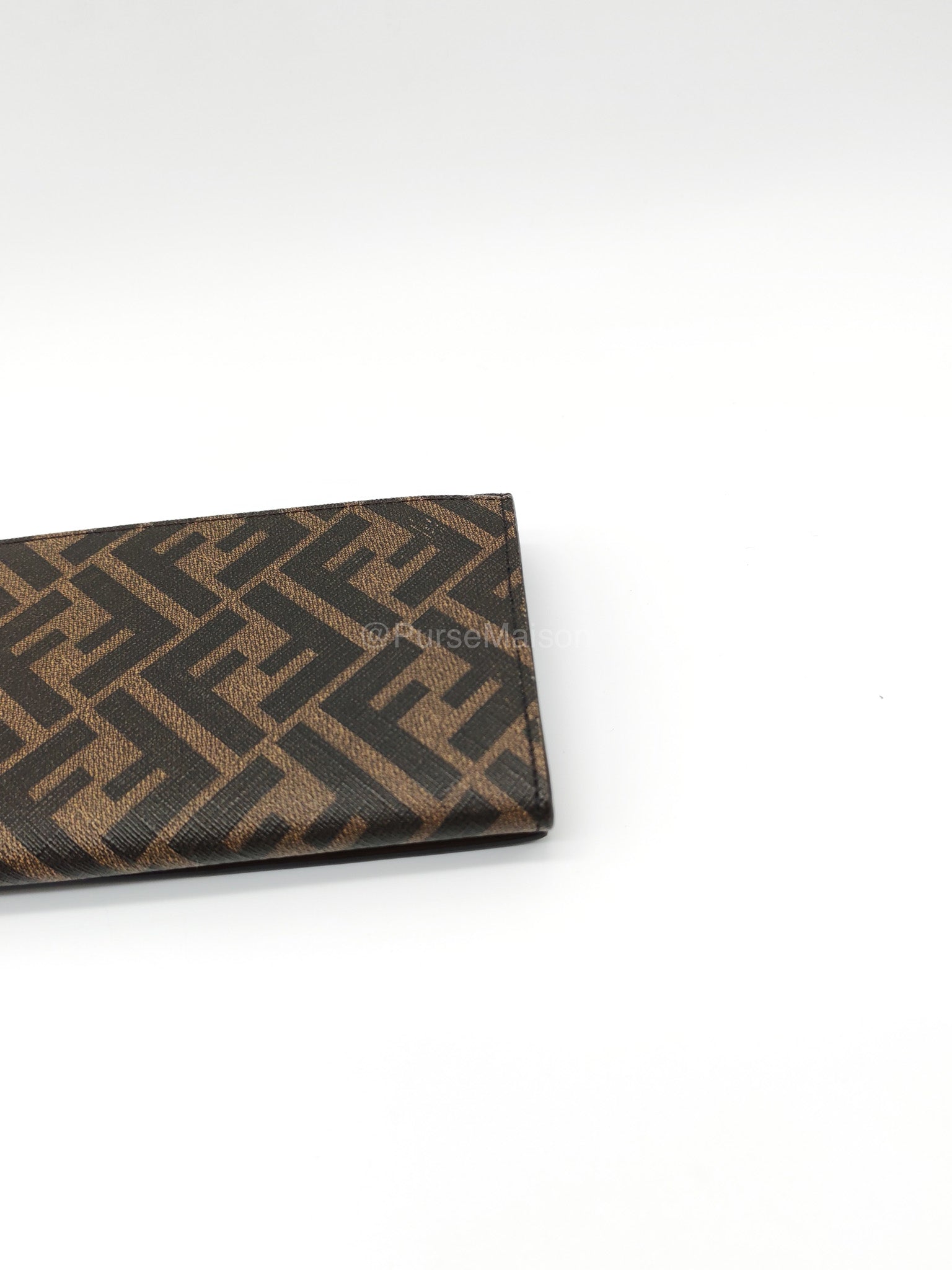 Fendi Diagonal Bi-fold Long Wallet in Brown/Black FF Logo Canvas | Purse Maison Luxury Bags Shop