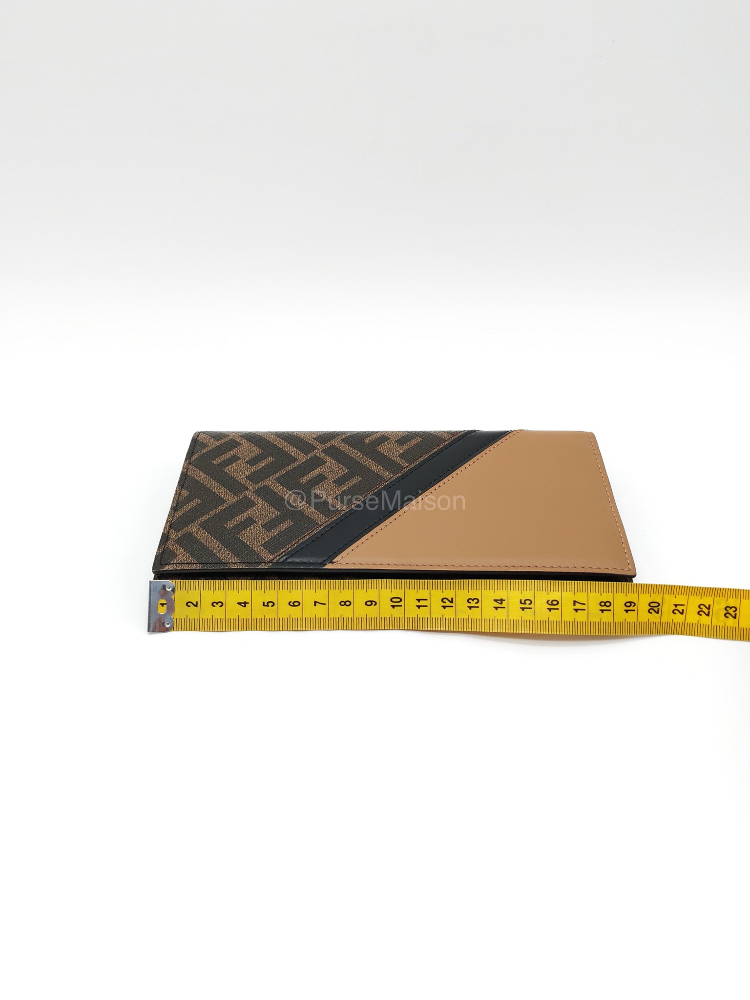 Fendi Diagonal Bi-fold Long Wallet in Brown/Black FF Logo Canvas | Purse Maison Luxury Bags Shop