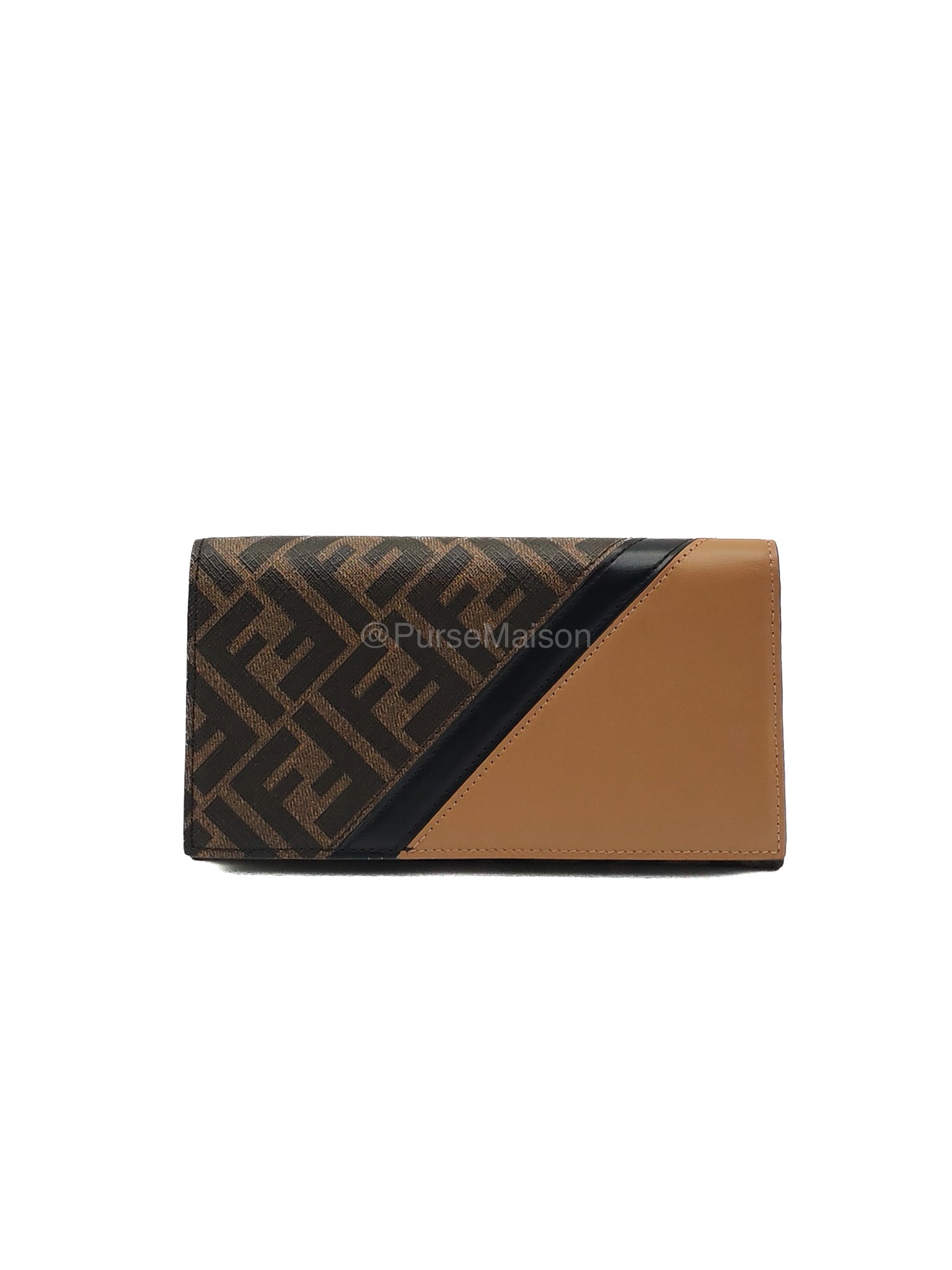 Fendi Diagonal Bi-fold Long Wallet in Brown/Black FF Logo Canvas | Purse Maison Luxury Bags Shop