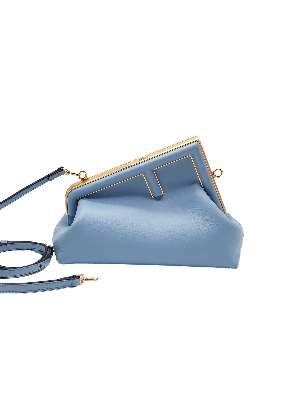 Fendi First Bag Small in Azzurro Light Blue Calfskin Leather and Gold Hardware | Purse Maison Luxury Bags Shop