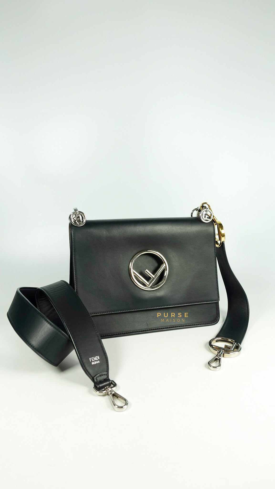 Fendi Kan 1 F Black Smooth Calfskin Leather