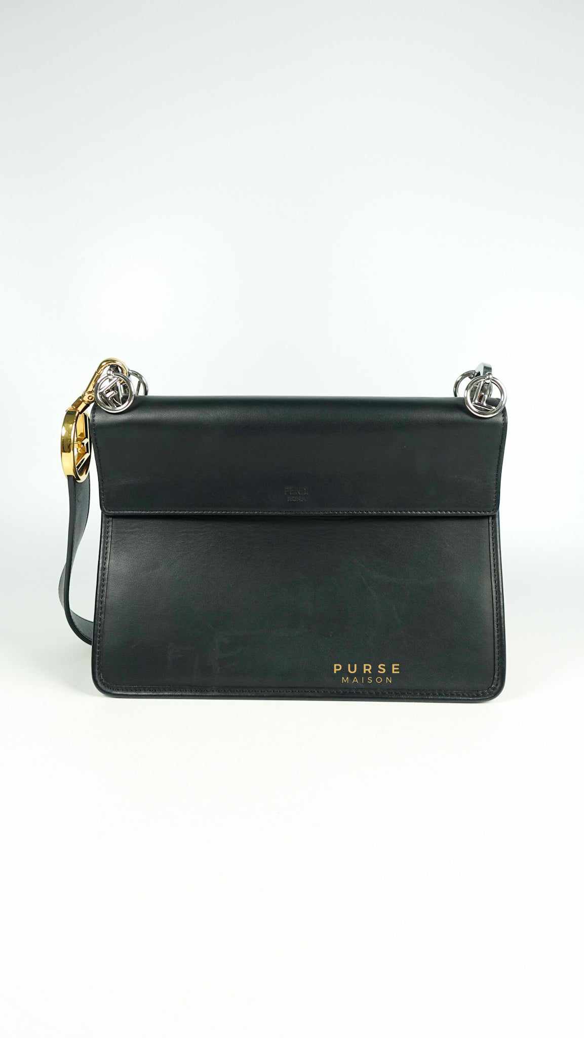 Fendi Kan 1 F Black Smooth Calfskin Leather