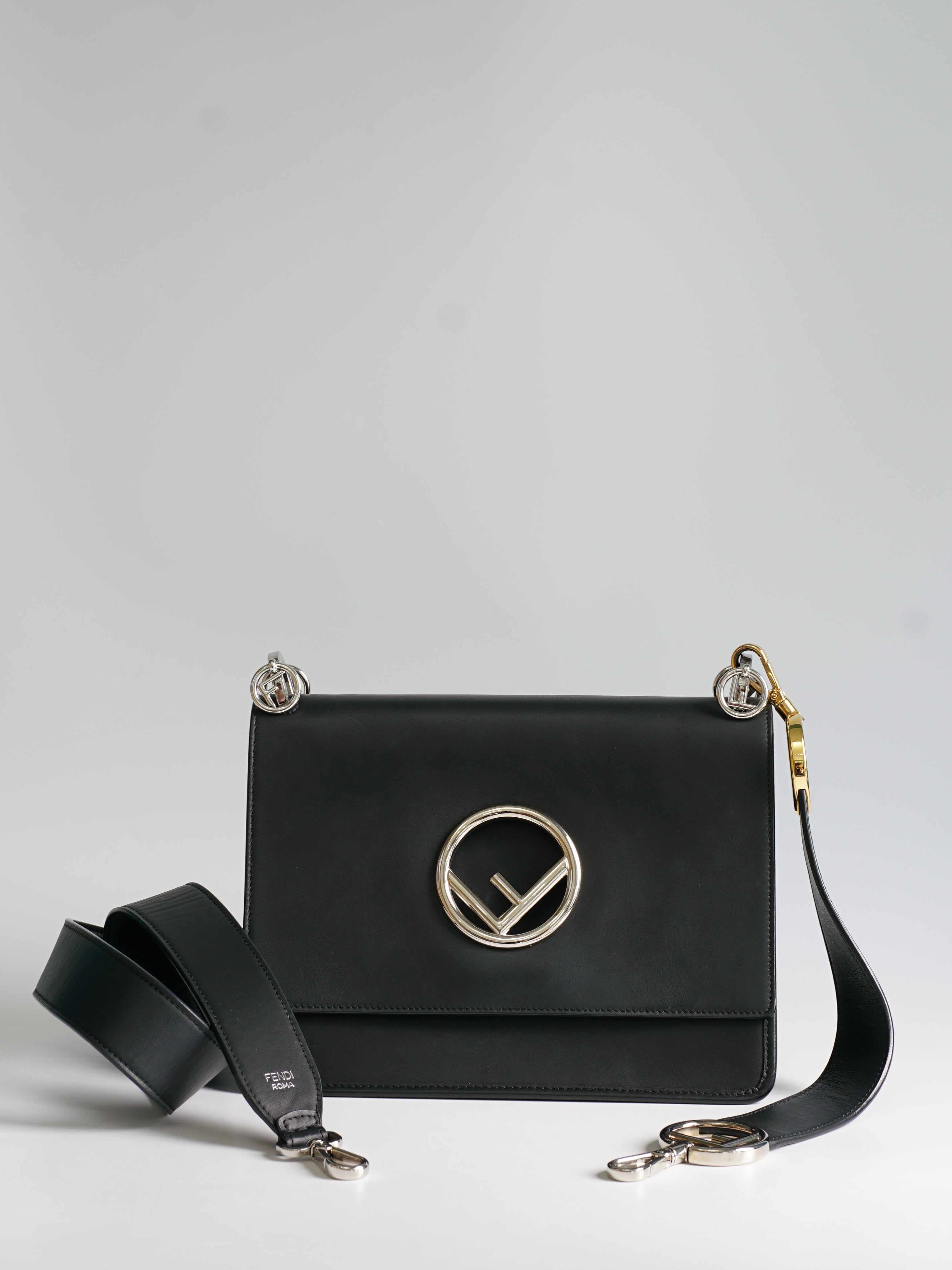 Fendi Kan 1 F Black Smooth Calfskin Leather