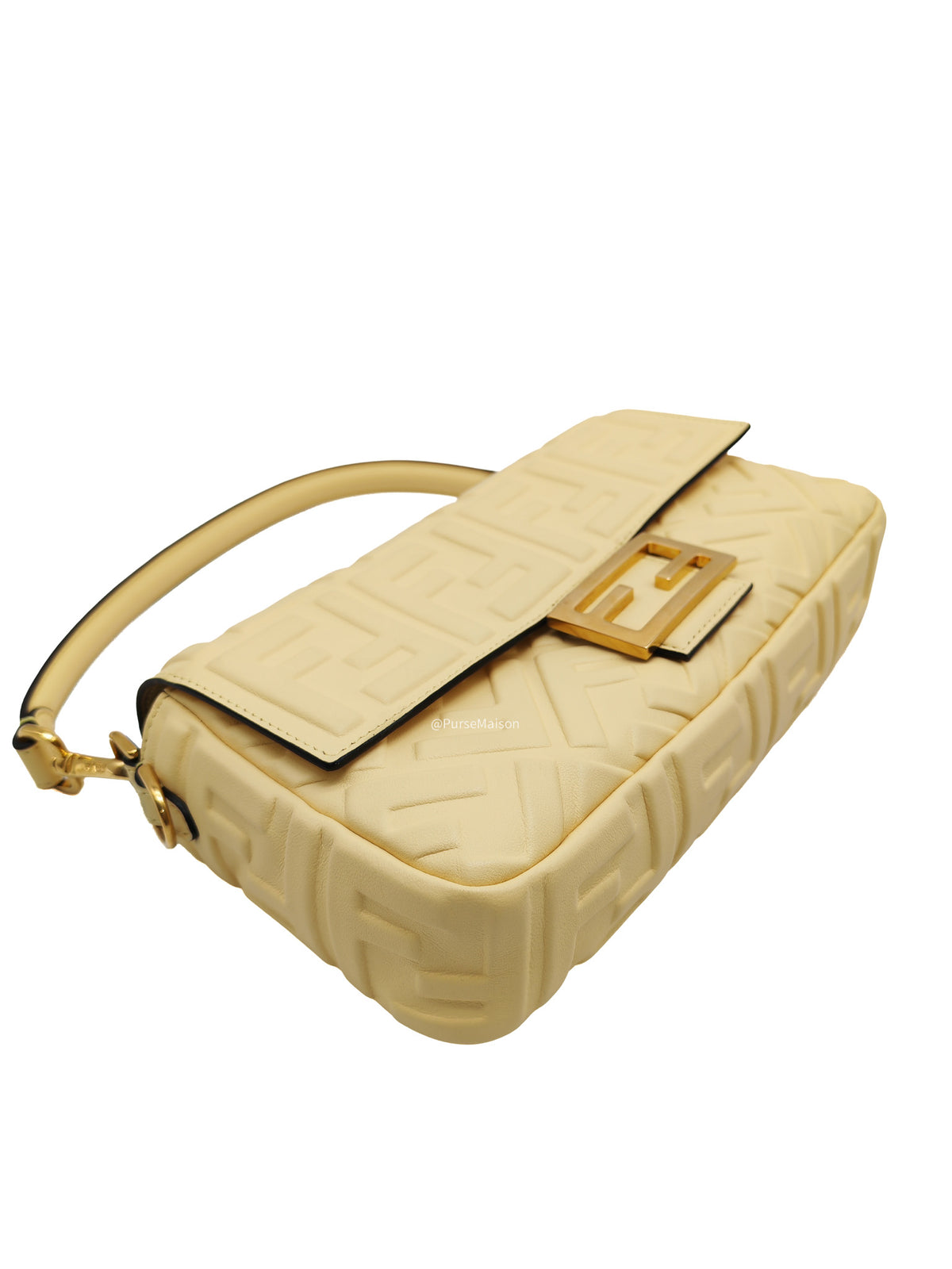 Fendi Medium Baguette FF Nappa Leather Gold Hardware Light Yellow | Purse Maison Luxury Bags Shop