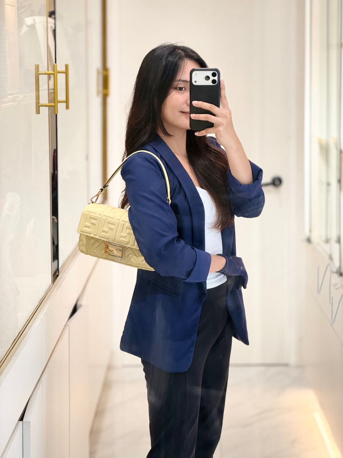 Fendi Medium Baguette FF Nappa Leather Gold Hardware Light Yellow | Purse Maison Luxury Bags Shop