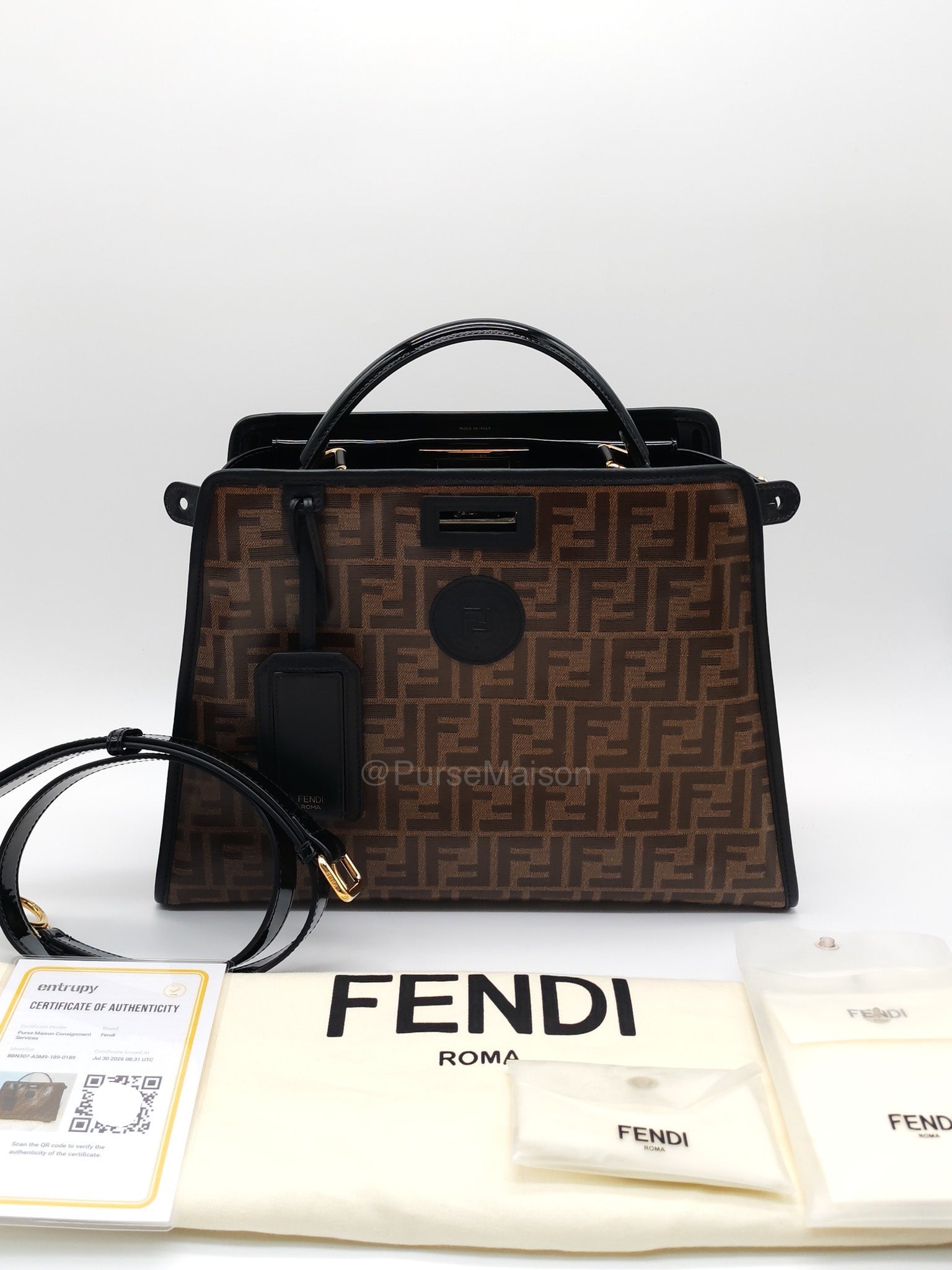 Fendi Peekaboo Defende Removable zucca Print Cover Patent Leather Bag and Gold Hardware | Purse Maison Luxury Bags Shop