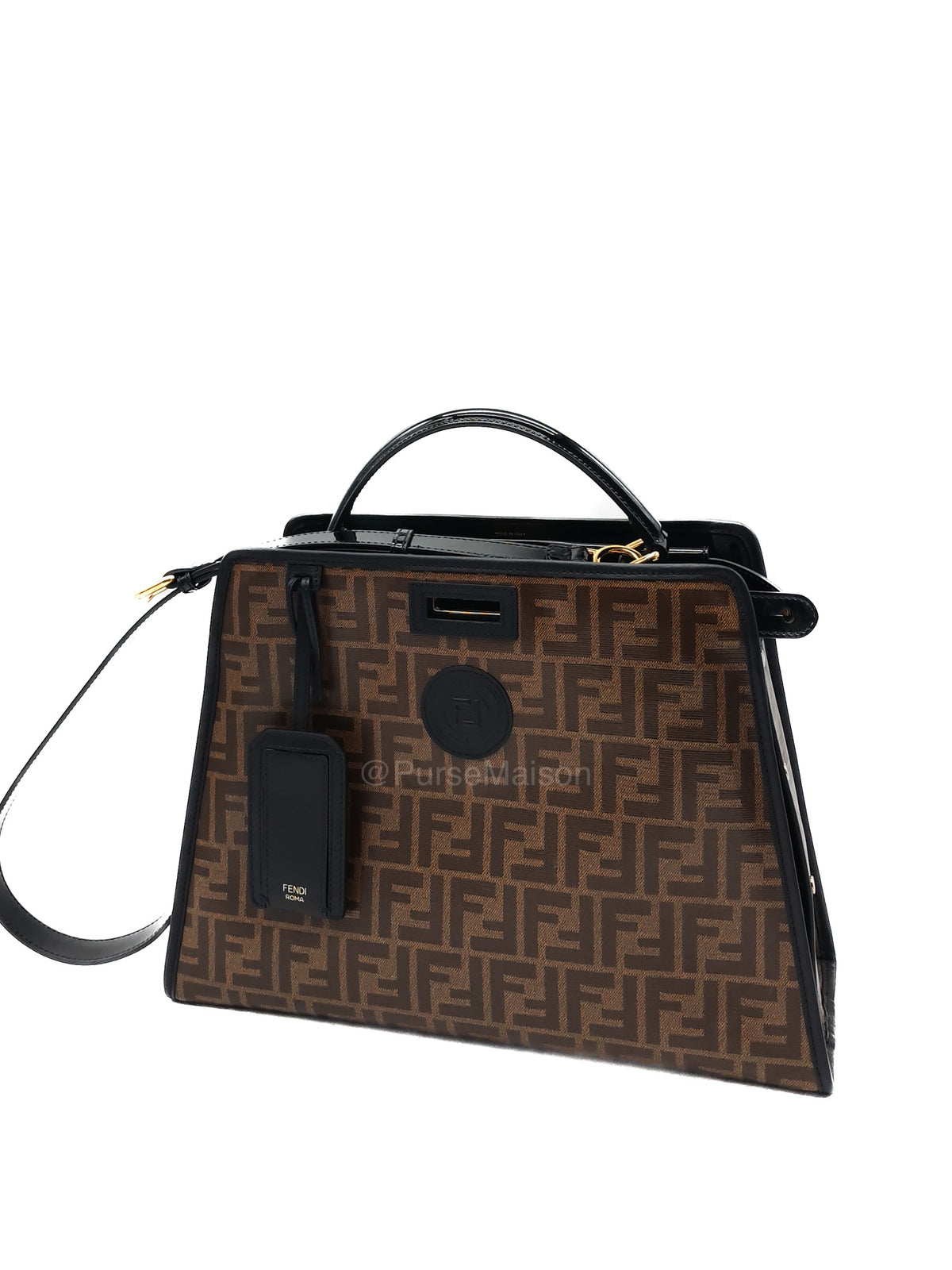 Fendi Peekaboo Defende Cover in Zucca Print Coated Canvas and Gold Hardware | Purse Maison Luxury Bags Shop