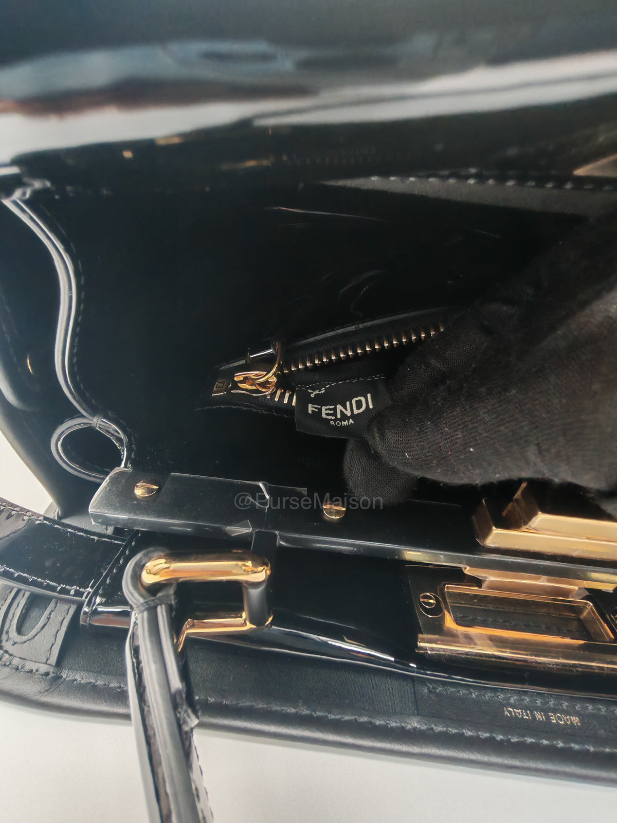 Fendi Peekaboo Defende Cover in Zucca Print Coated Canvas and Gold Hardware | Purse Maison Luxury Bags Shop