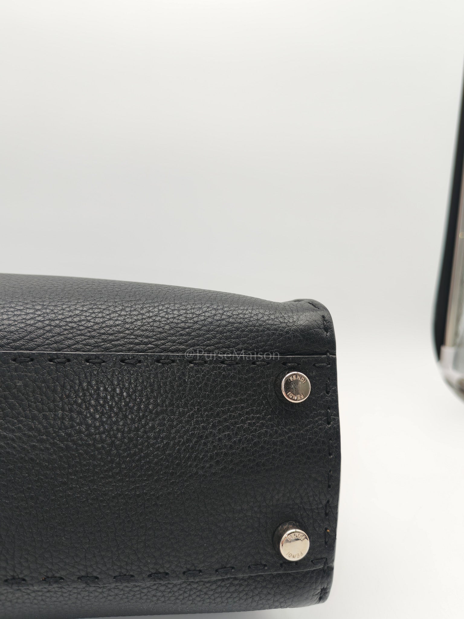 Fendi Peekaboo Medium in Black Grained Leather Silver Hardware | Purse Maison Luxury Bags Shop