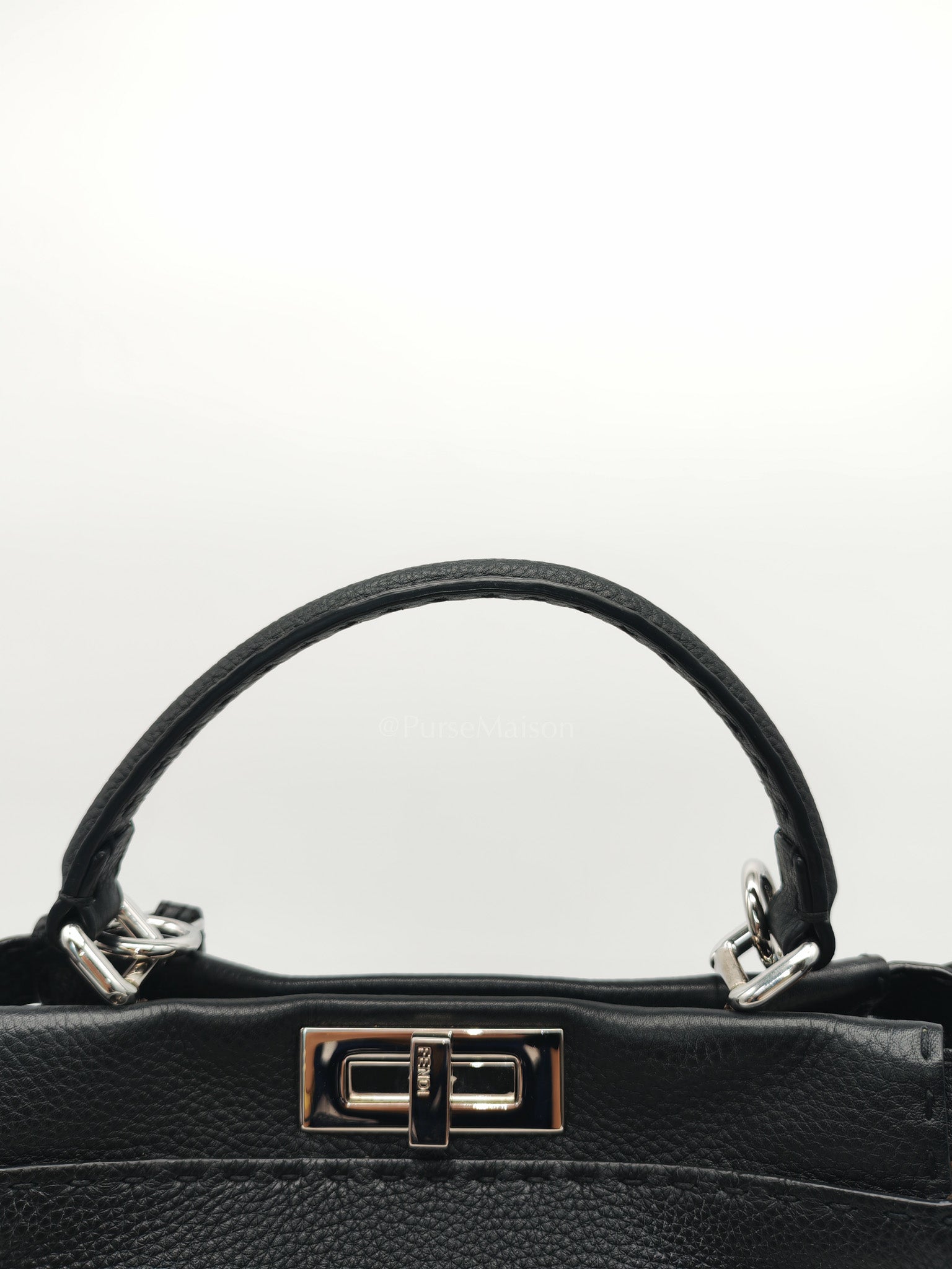 Fendi Peekaboo Medium in Black Grained Leather Silver Hardware | Purse Maison Luxury Bags Shop