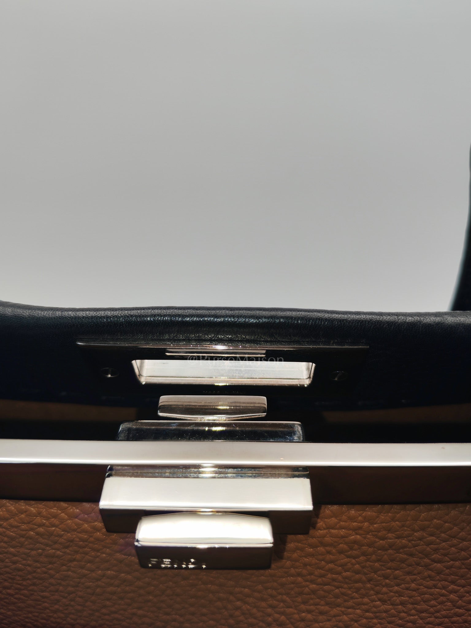 Fendi Peekaboo Medium in Black Grained Leather Silver Hardware | Purse Maison Luxury Bags Shop