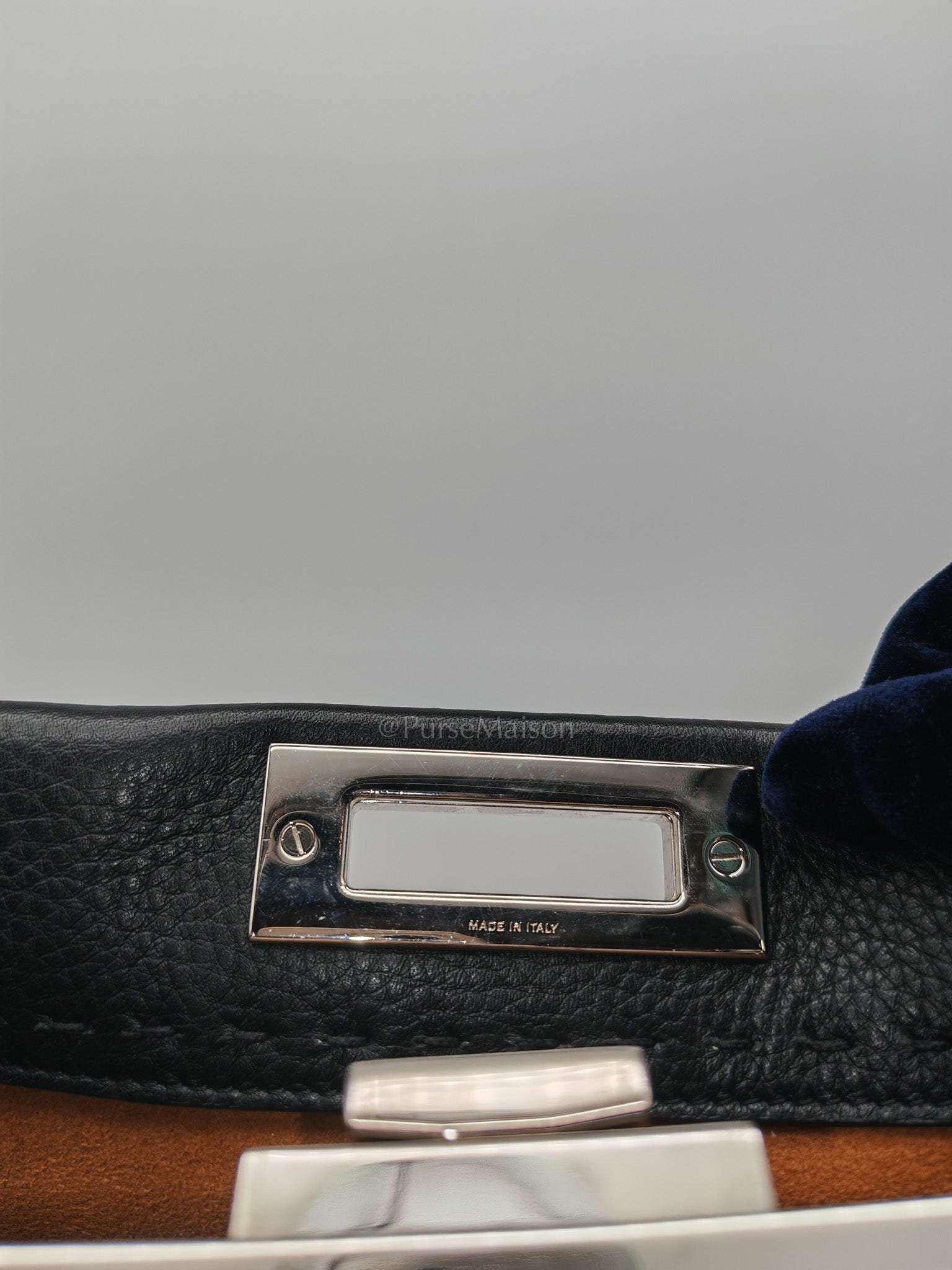 Fendi Peekaboo Medium in Black Grained Leather Silver Hardware | Purse Maison Luxury Bags Shop