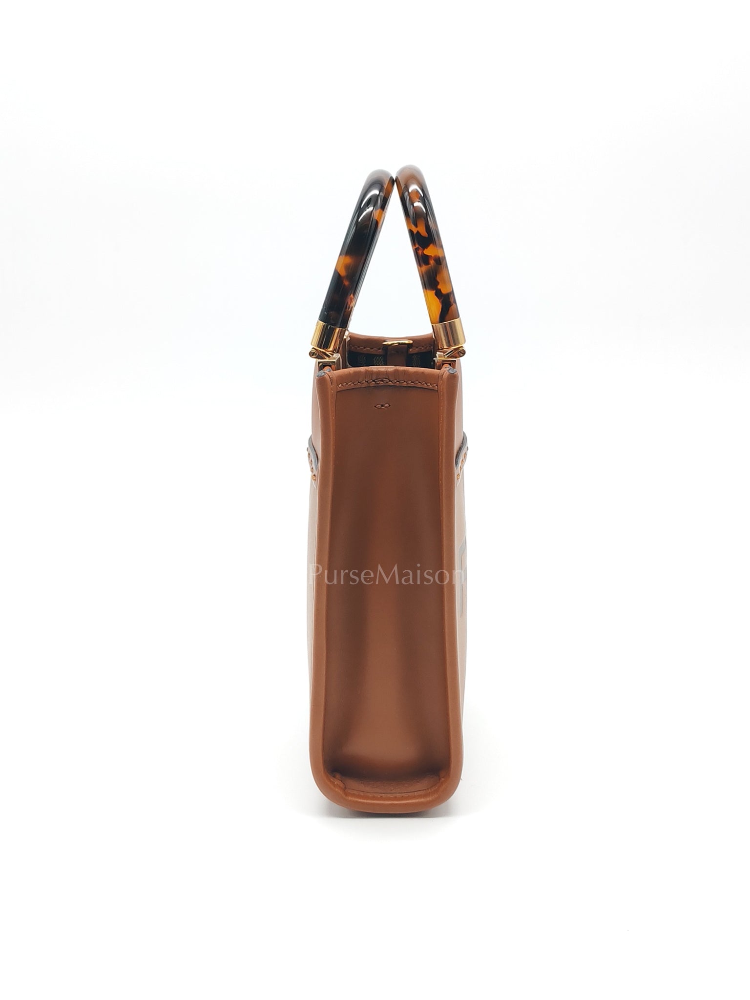 Roma Sunshine Mini Shopper Bag in Brown Calfskin Leather and Tortoise-Shell Handle | Purse Maison Luxury Bags Shop