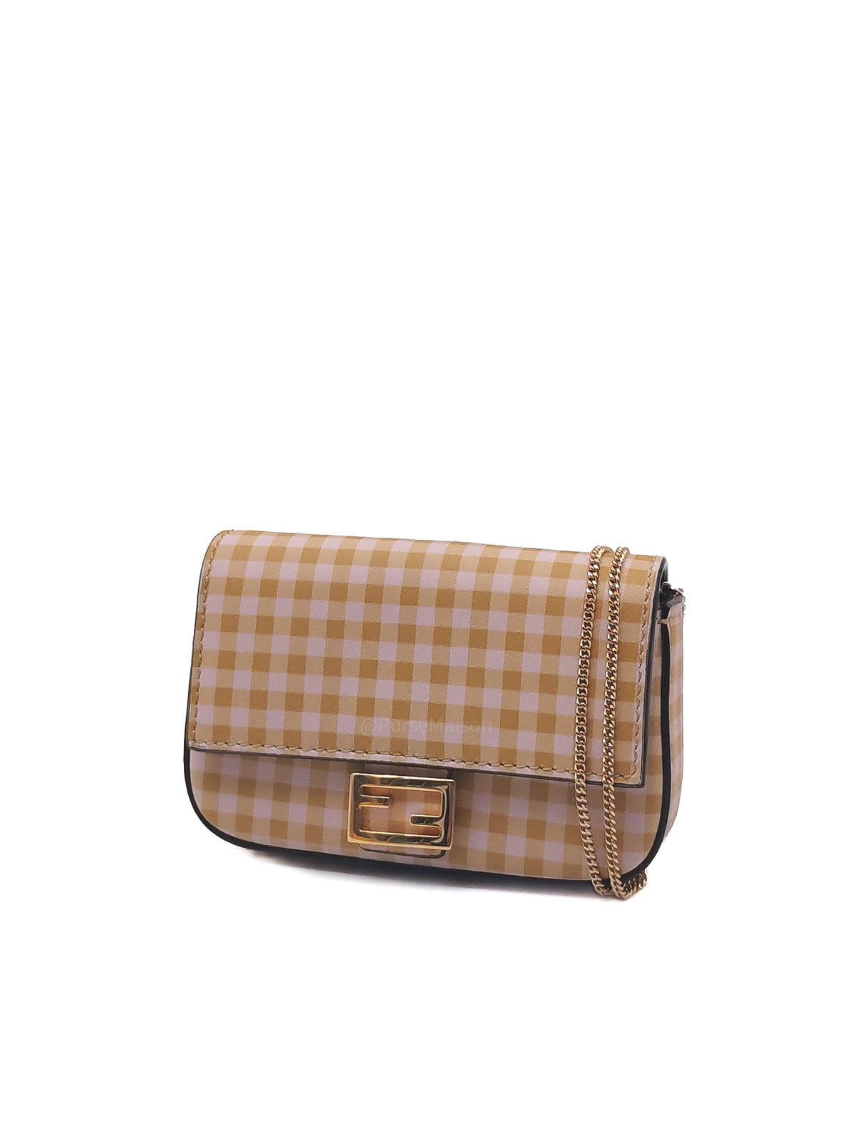 Fendi Vitello Century Nano Gingham Baguette Charm Rosewood Mustard | Purse Maison Luxury Bags Shop