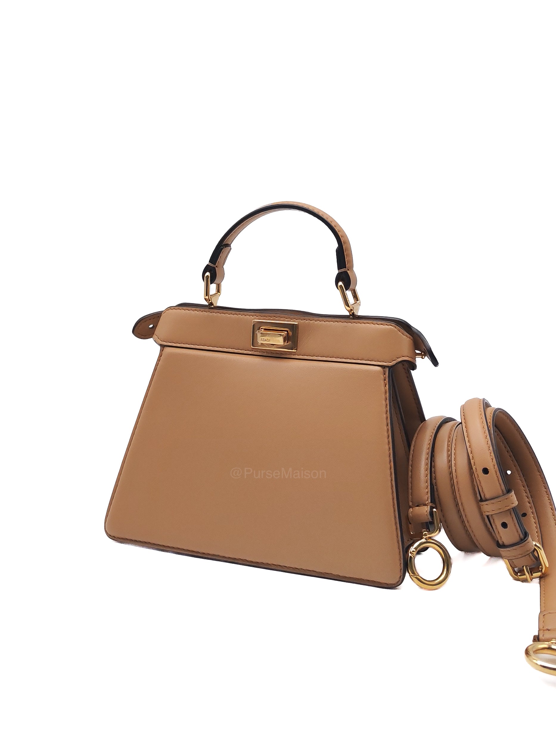 Fendi Peekaboo ISeeU Bag in Dark Beige Calfskin Leather and Gold Hardware
