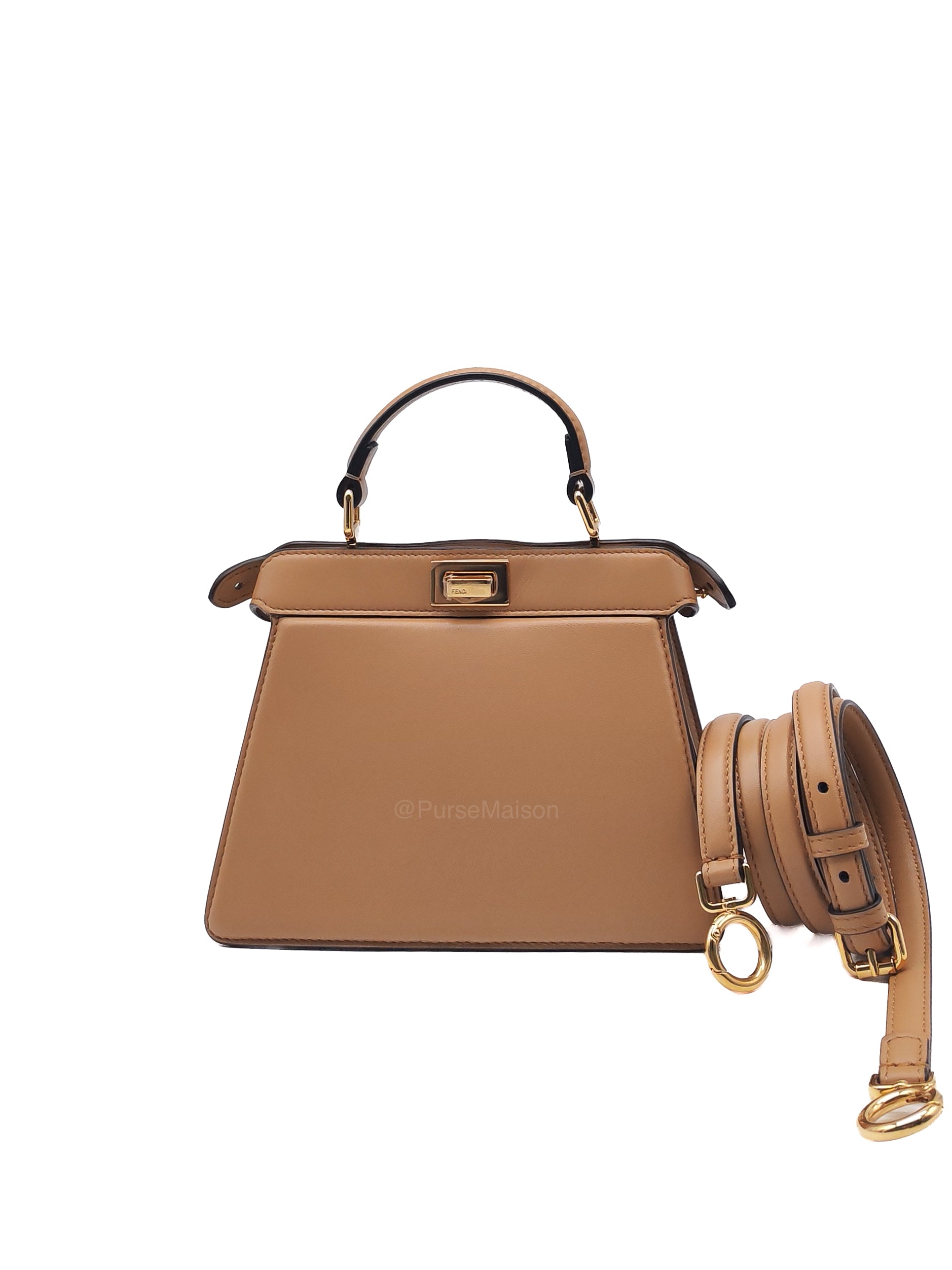 Fendi Peekaboo ISeeU Bag in Dark Beige Calfskin Leather and Gold Hardware