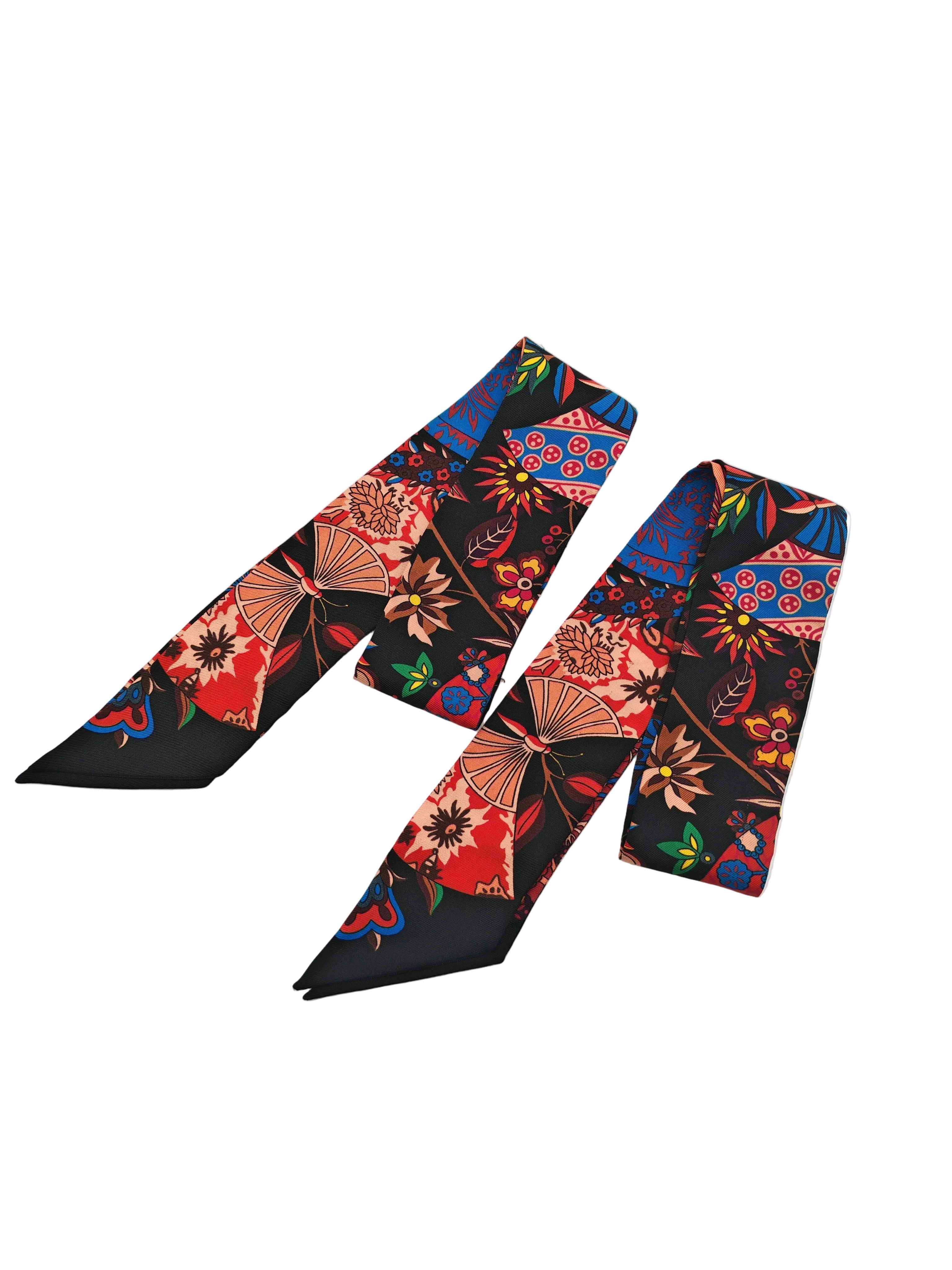 Festival Des Amazones SU/Caramel/Blanc/Noir Silk Twilly (Pair) | Purse Maison Luxury Bags Shop