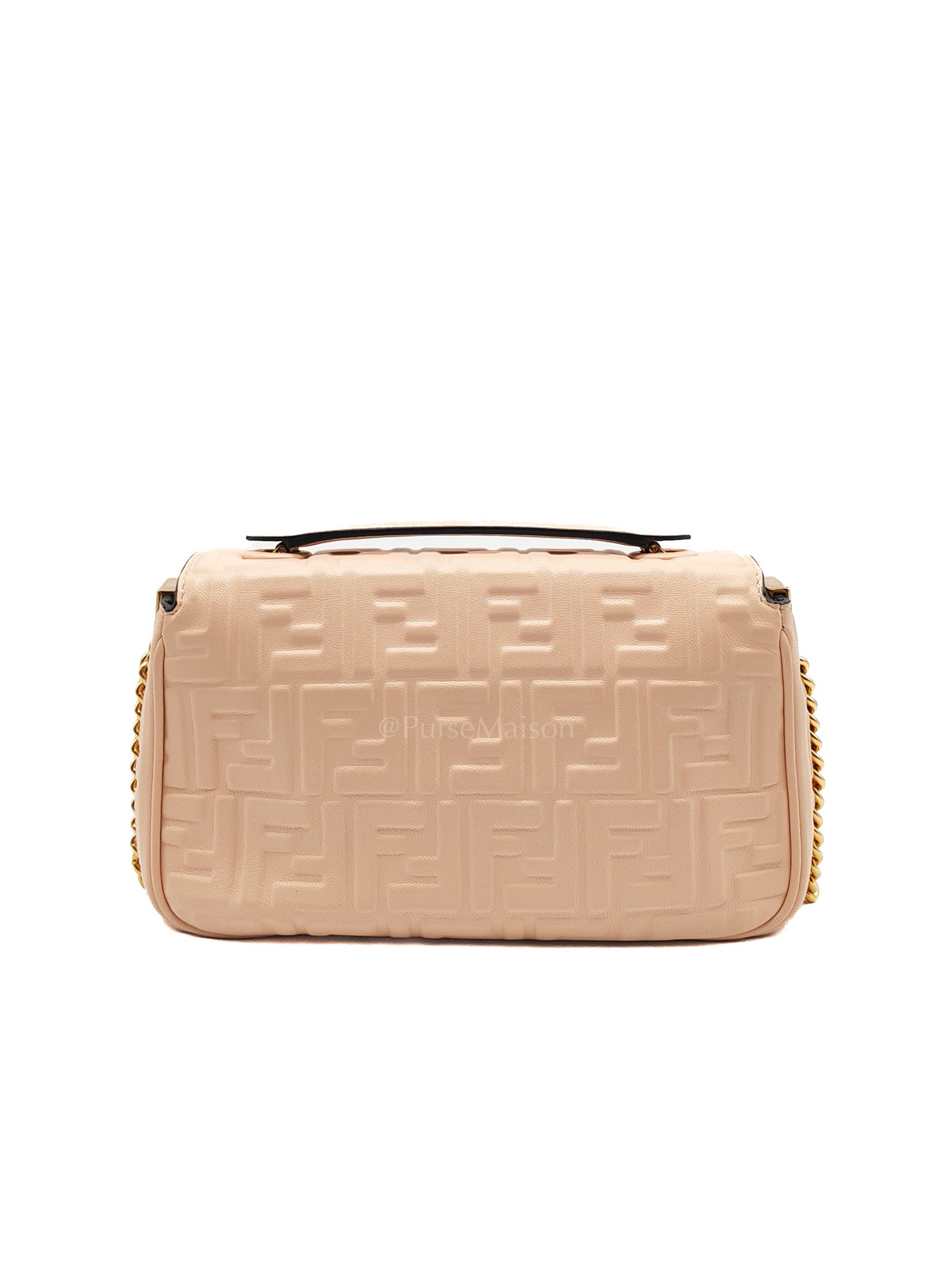 Baguette Chain Midi Bag in Light Rose Nappa FF Embossed Leather & Gold Hardware