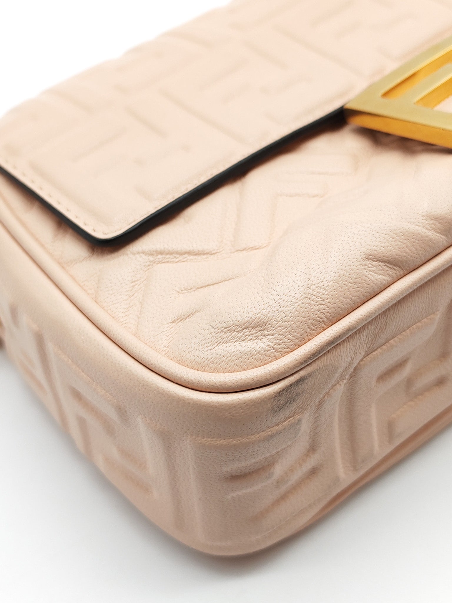 Baguette Chain Midi Bag in Light Rose Nappa FF Embossed Leather & Gold Hardware