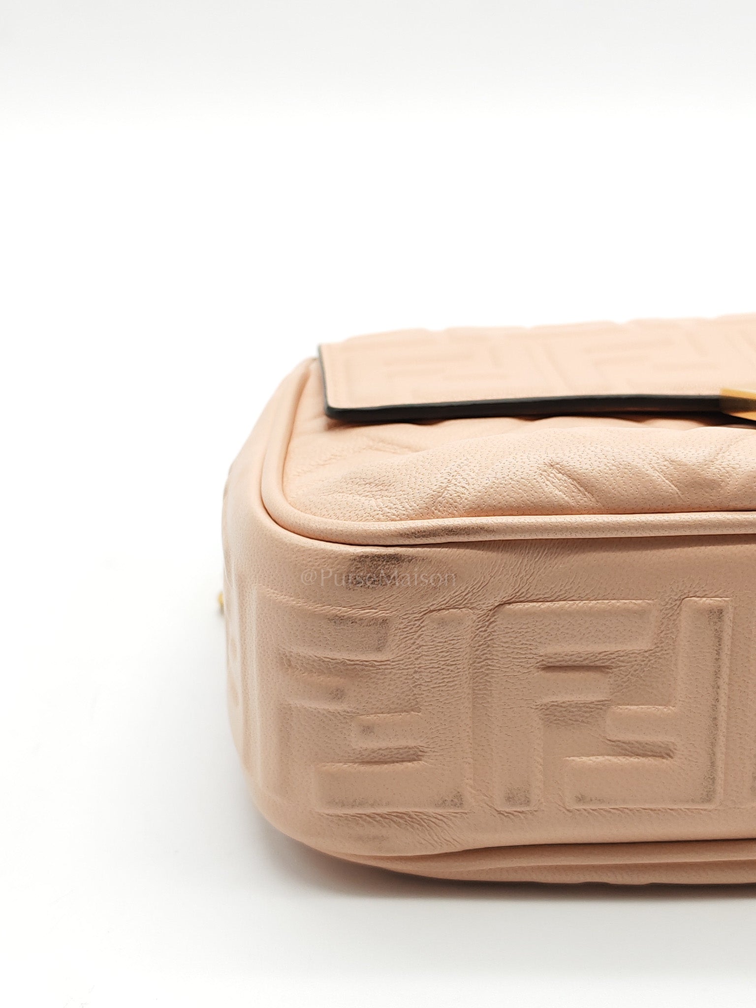 Baguette Chain Midi Bag in Light Rose Nappa FF Embossed Leather & Gold Hardware