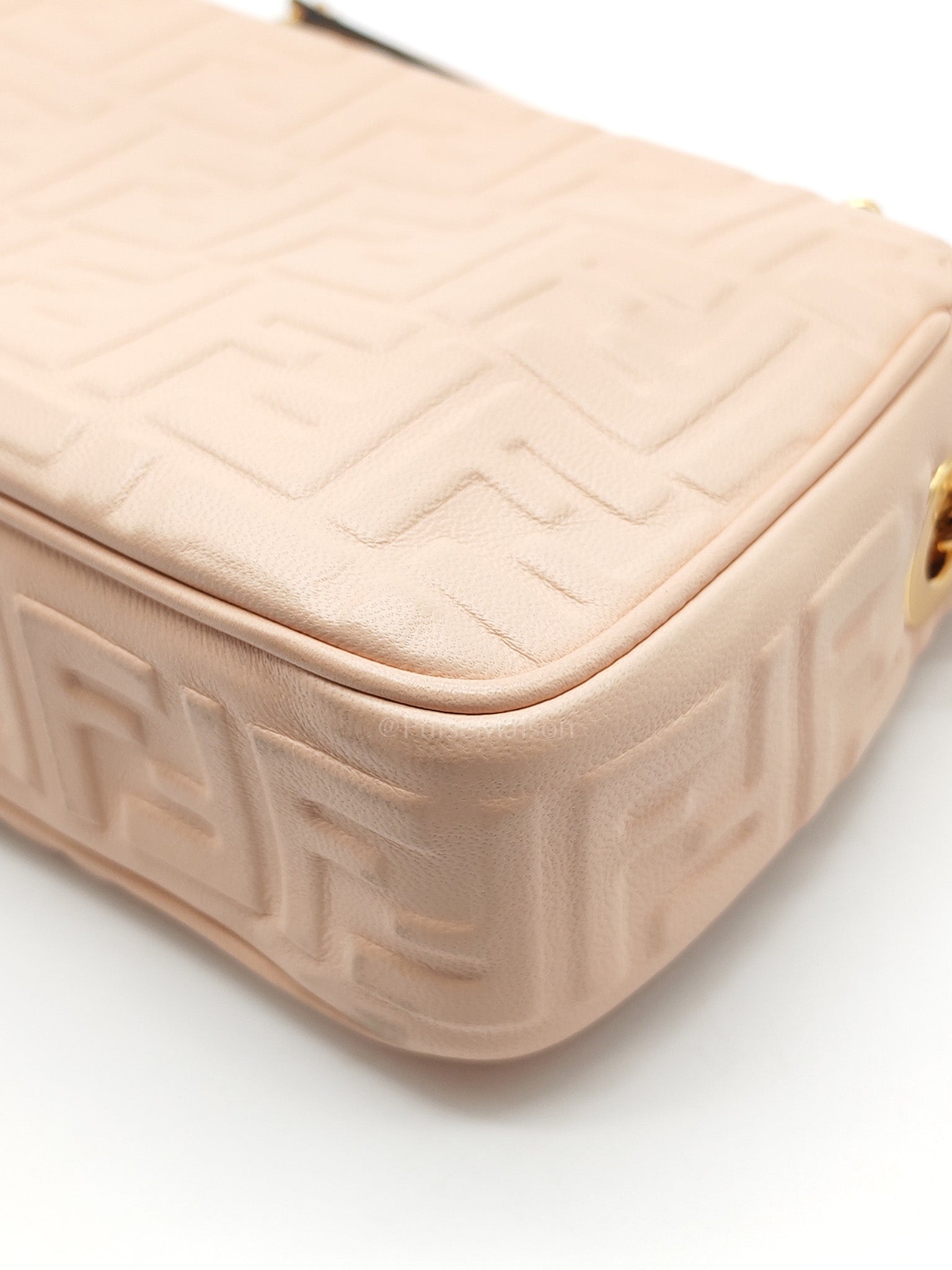 Baguette Chain Midi Bag in Light Rose Nappa FF Embossed Leather & Gold Hardware