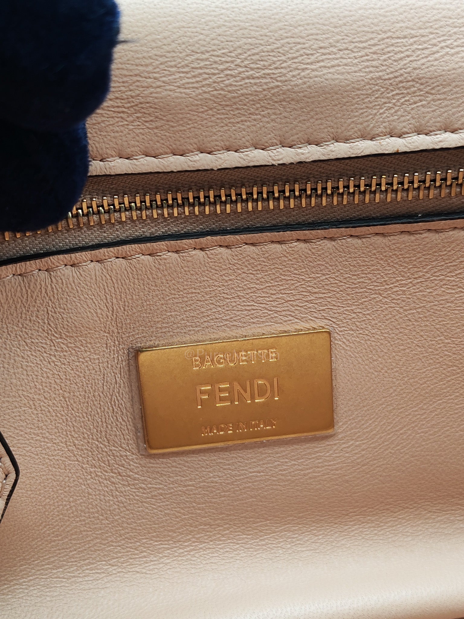 Baguette Chain Midi Bag in Light Rose Nappa FF Embossed Leather & Gold Hardware