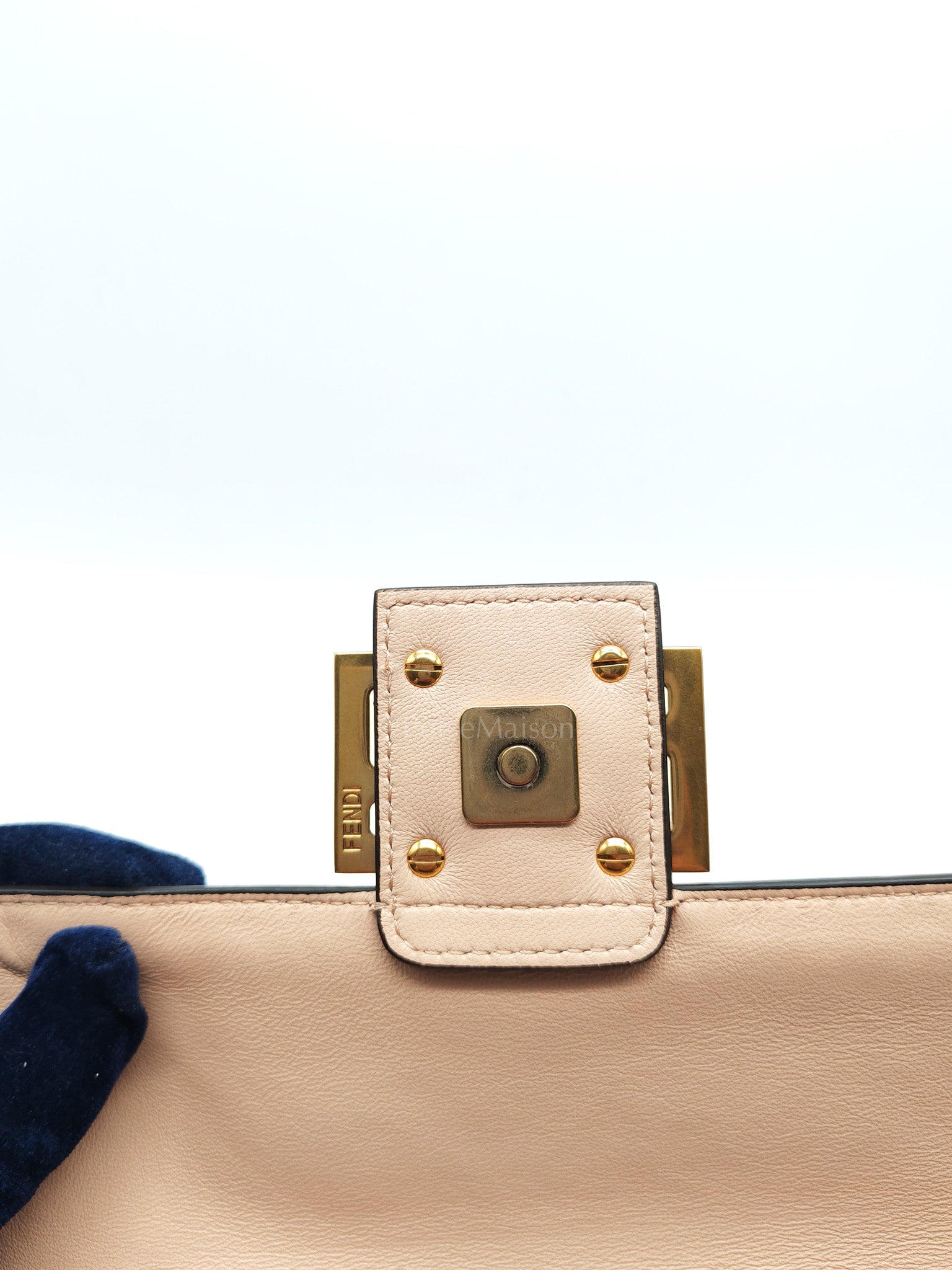 Baguette Chain Midi Bag in Light Rose Nappa FF Embossed Leather & Gold Hardware