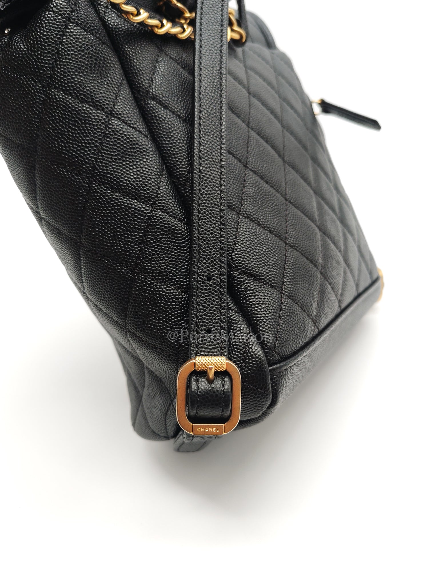Filigree Backpack in Black Caviar Leather and Aged Gold Hardware Series 28 | Purse Maison Luxury Bags Shop