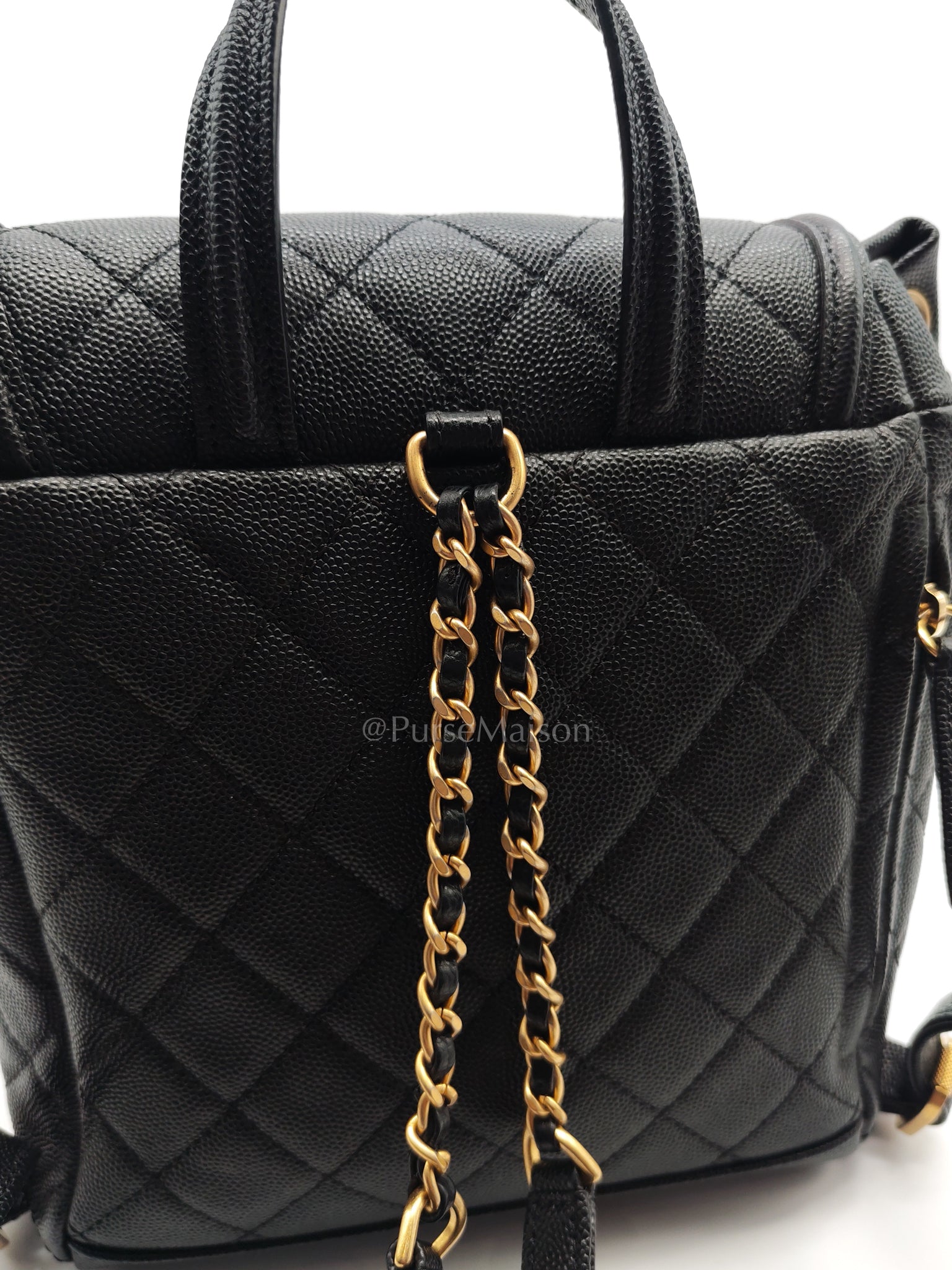 Filigree Backpack in Black Caviar Leather and Aged Gold Hardware Series 28 | Purse Maison Luxury Bags Shop