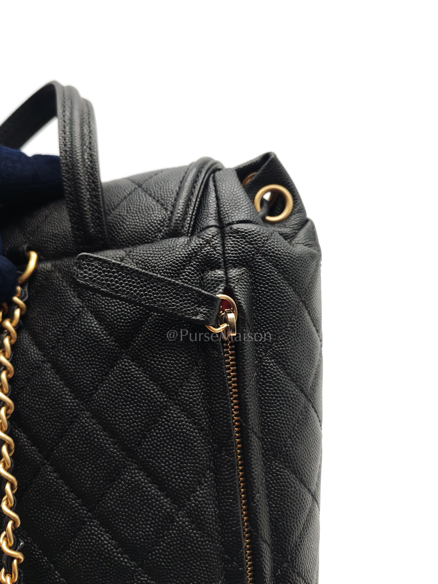 Filigree Backpack in Black Caviar Leather and Aged Gold Hardware Series 28 | Purse Maison Luxury Bags Shop
