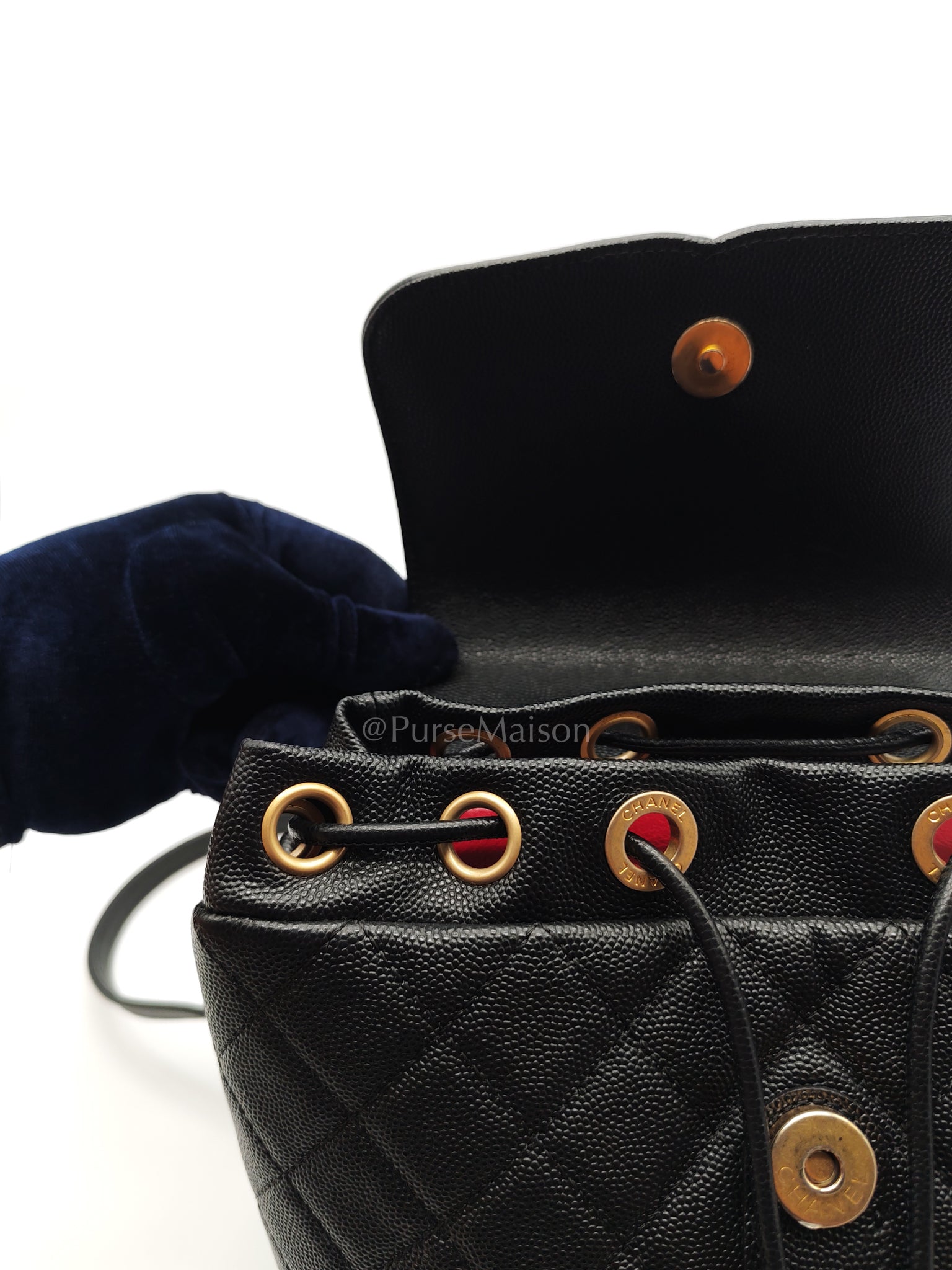 Filigree Backpack in Black Caviar Leather and Aged Gold Hardware Series 28 | Purse Maison Luxury Bags Shop