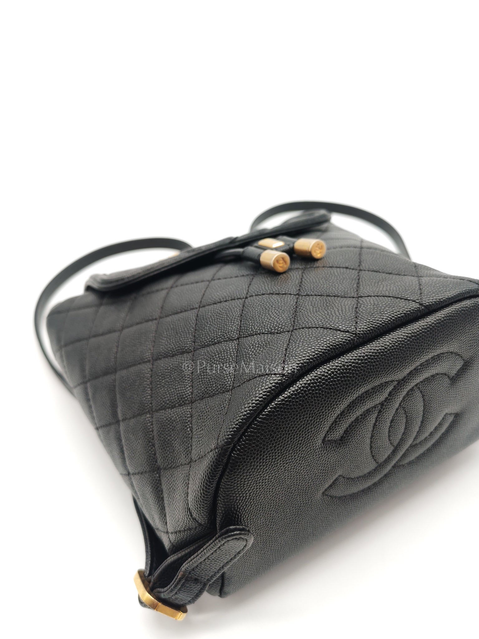 Filigree Backpack in Black Caviar Leather and Aged Gold Hardware Series 28 | Purse Maison Luxury Bags Shop