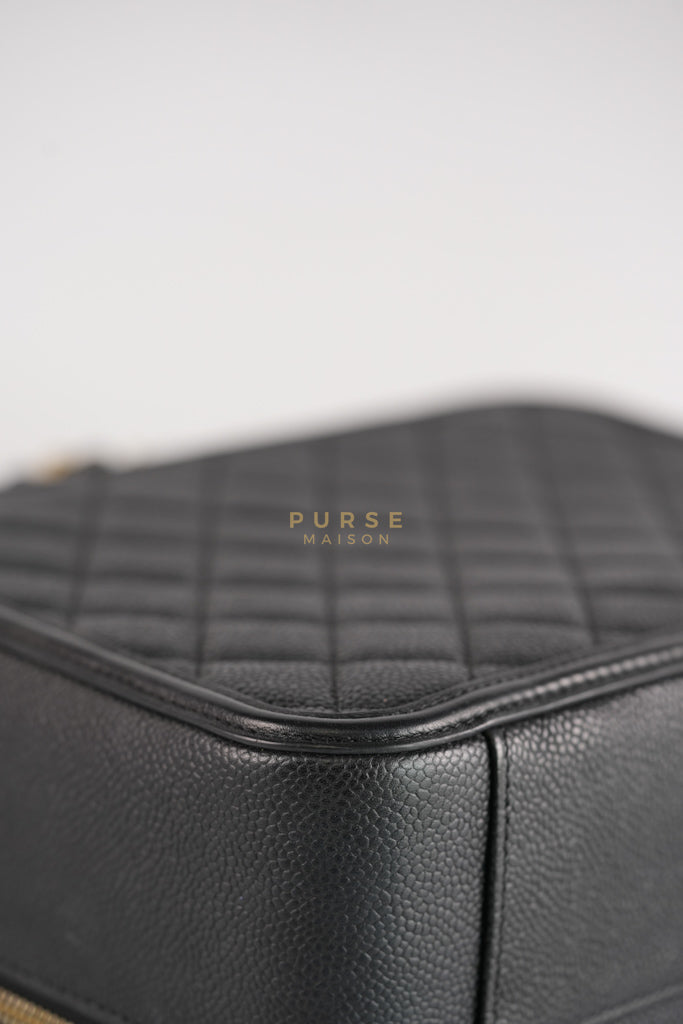 Filigree Large Vanity Case in Black Quilted Caviar Leather and Aged Gold Hardware Series 24 | Purse Maison Luxury Bags Shop