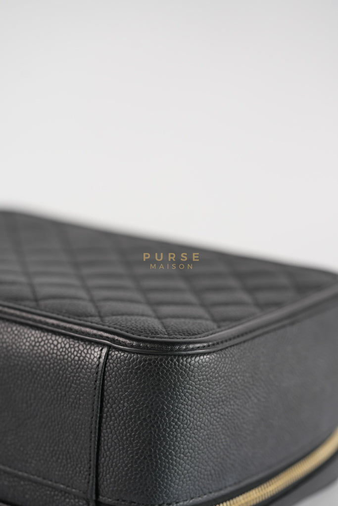 Filigree Large Vanity Case in Black Quilted Caviar Leather and Aged Gold Hardware Series 24 | Purse Maison Luxury Bags Shop