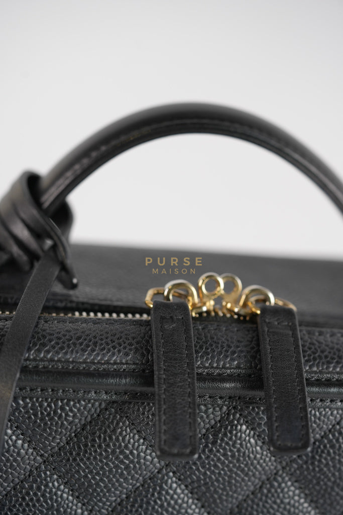 Filigree Large Vanity Case in Black Quilted Caviar Leather and Aged Gold Hardware Series 24 | Purse Maison Luxury Bags Shop