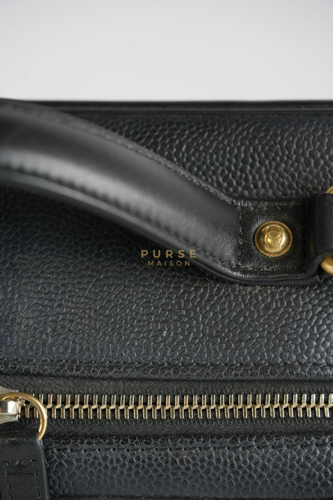 Filigree Large Vanity Case in Black Quilted Caviar Leather and Aged Gold Hardware Series 24 | Purse Maison Luxury Bags Shop