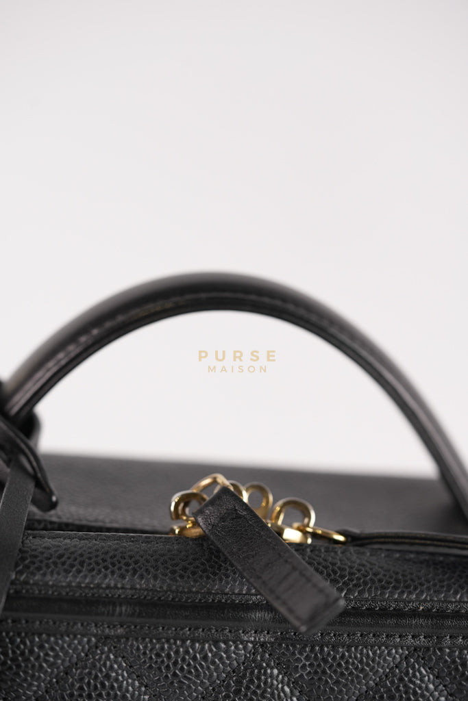 Filigree Large Vanity Case in Black Quilted Caviar Leather and Aged Gold Hardware Series 24 | Purse Maison Luxury Bags Shop