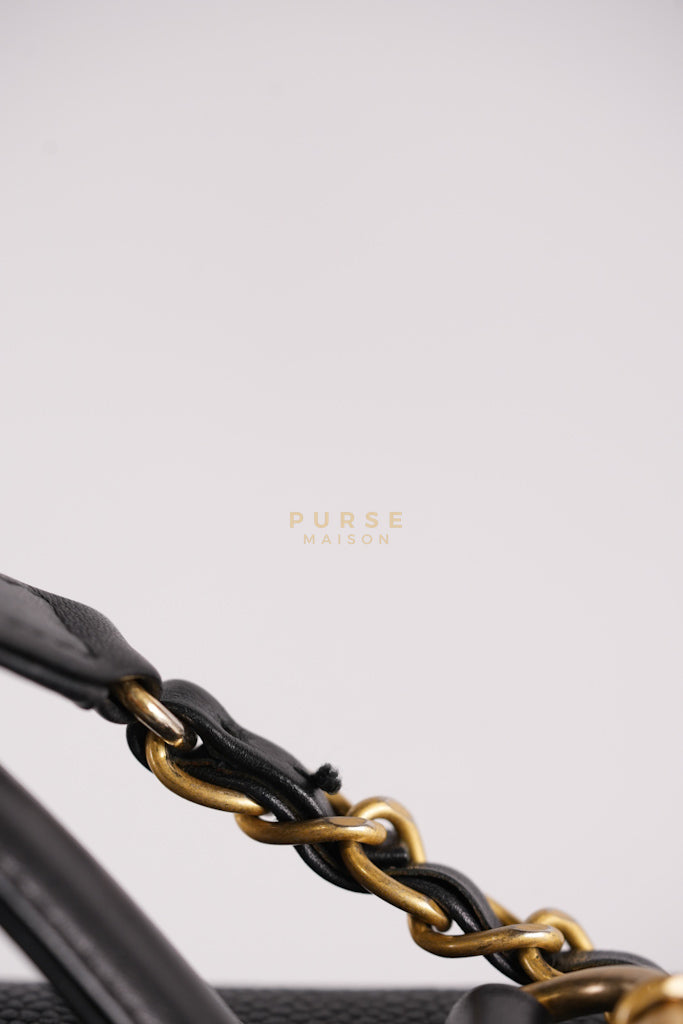 Filigree Large Vanity Case in Black Quilted Caviar Leather and Aged Gold Hardware Series 24 | Purse Maison Luxury Bags Shop