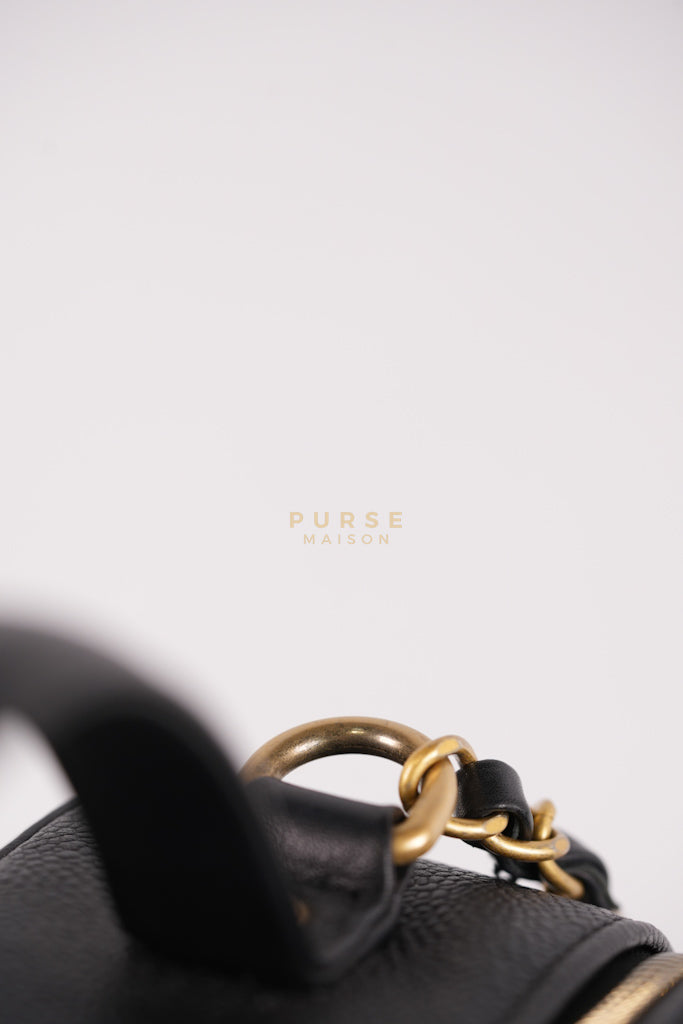 Filigree Large Vanity Case in Black Quilted Caviar Leather and Aged Gold Hardware Series 24 | Purse Maison Luxury Bags Shop