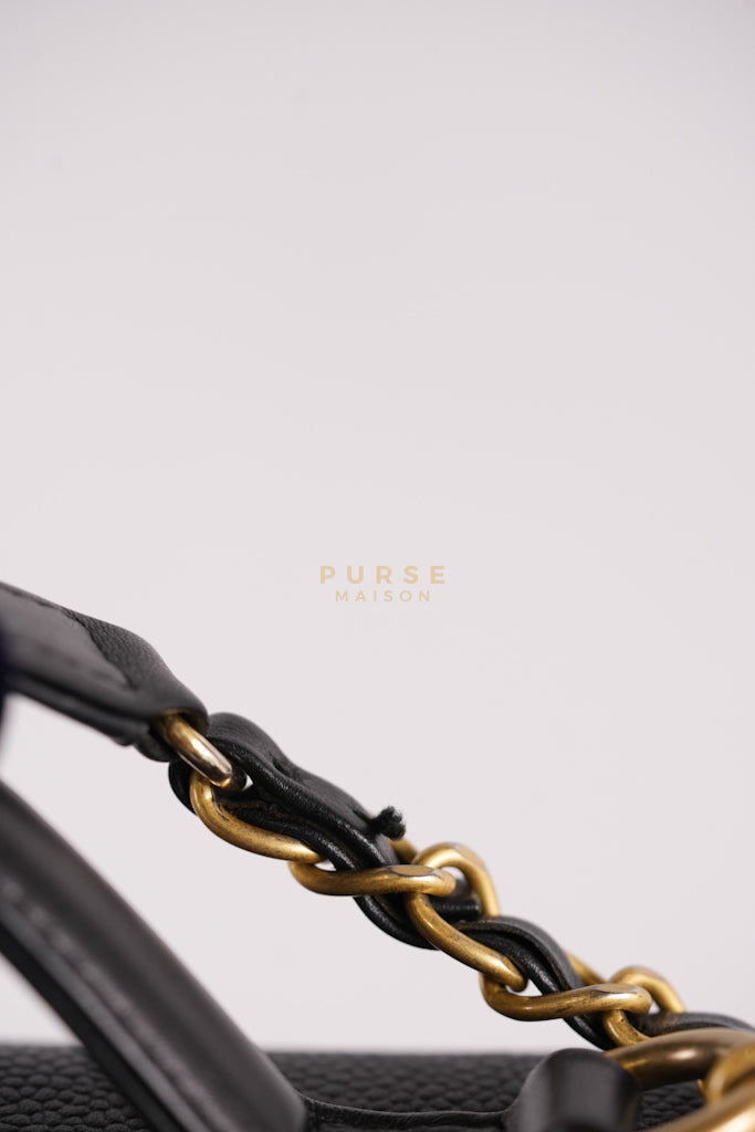 Filigree Large Vanity Case in Black Quilted Caviar Leather and Aged Gold Hardware Series 24 | Purse Maison Luxury Bags Shop