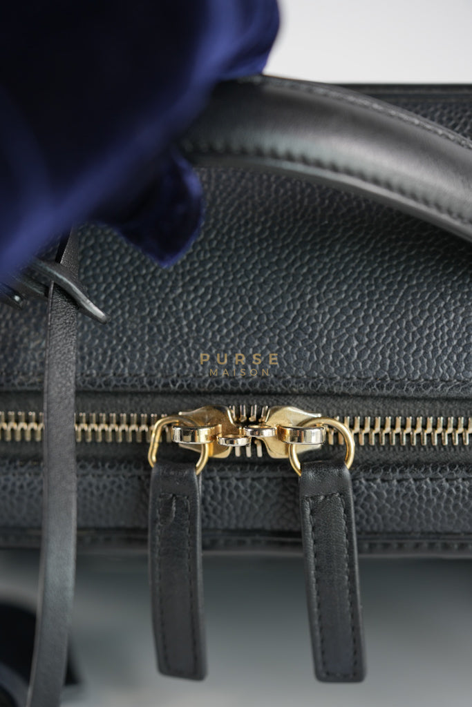 Filigree Large Vanity Case in Black Quilted Caviar Leather and Aged Gold Hardware Series 24 | Purse Maison Luxury Bags Shop