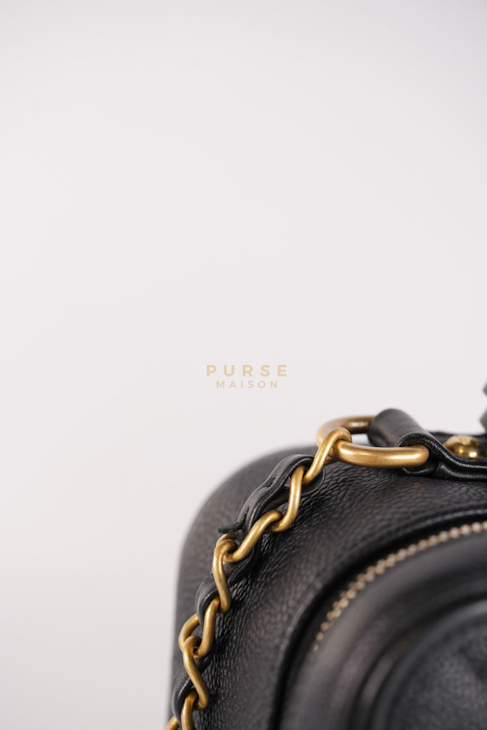 Filigree Large Vanity Case in Black Quilted Caviar Leather and Aged Gold Hardware Series 24 | Purse Maison Luxury Bags Shop